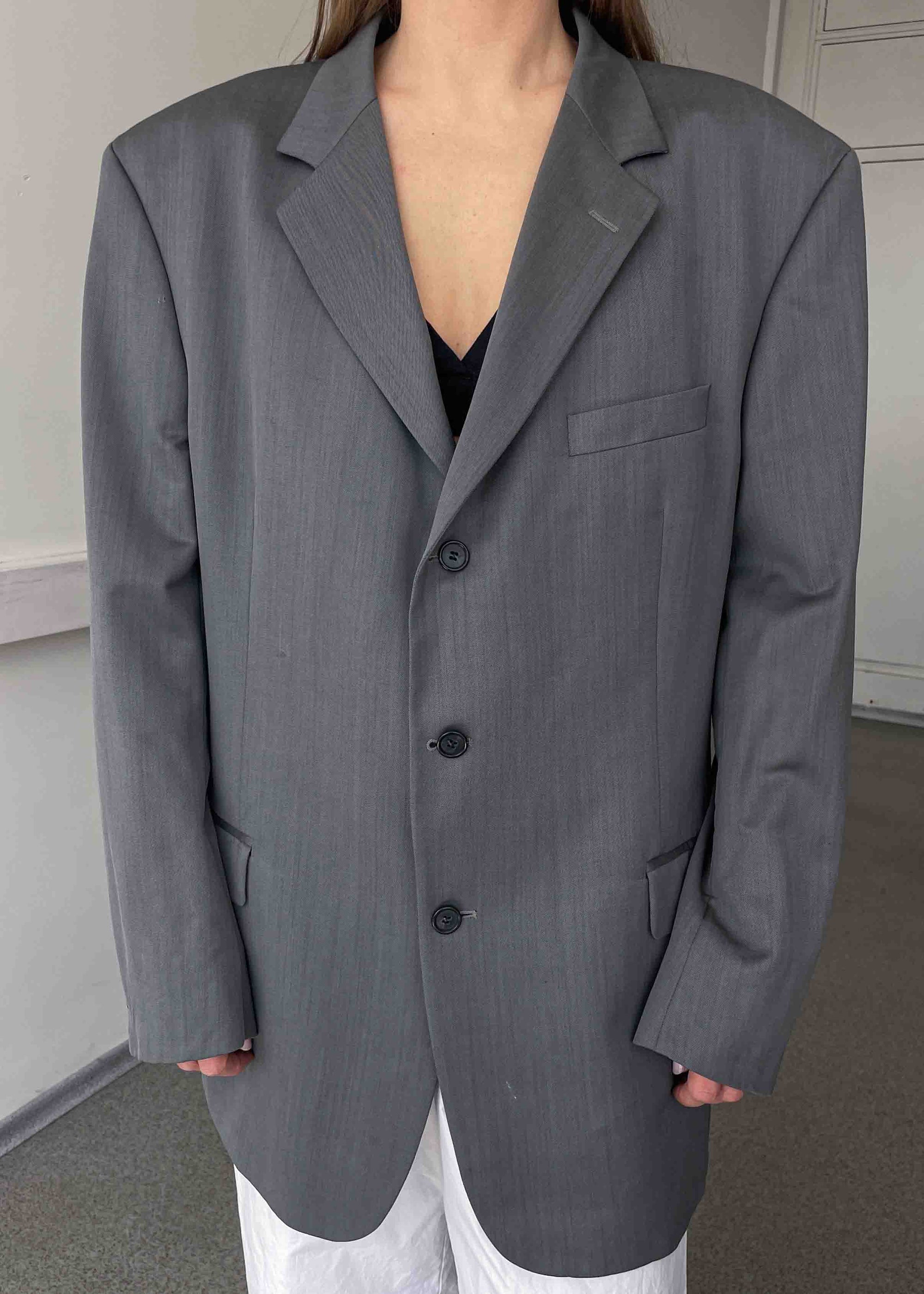 Vintage Grey Oversized Blazer with Green Shade