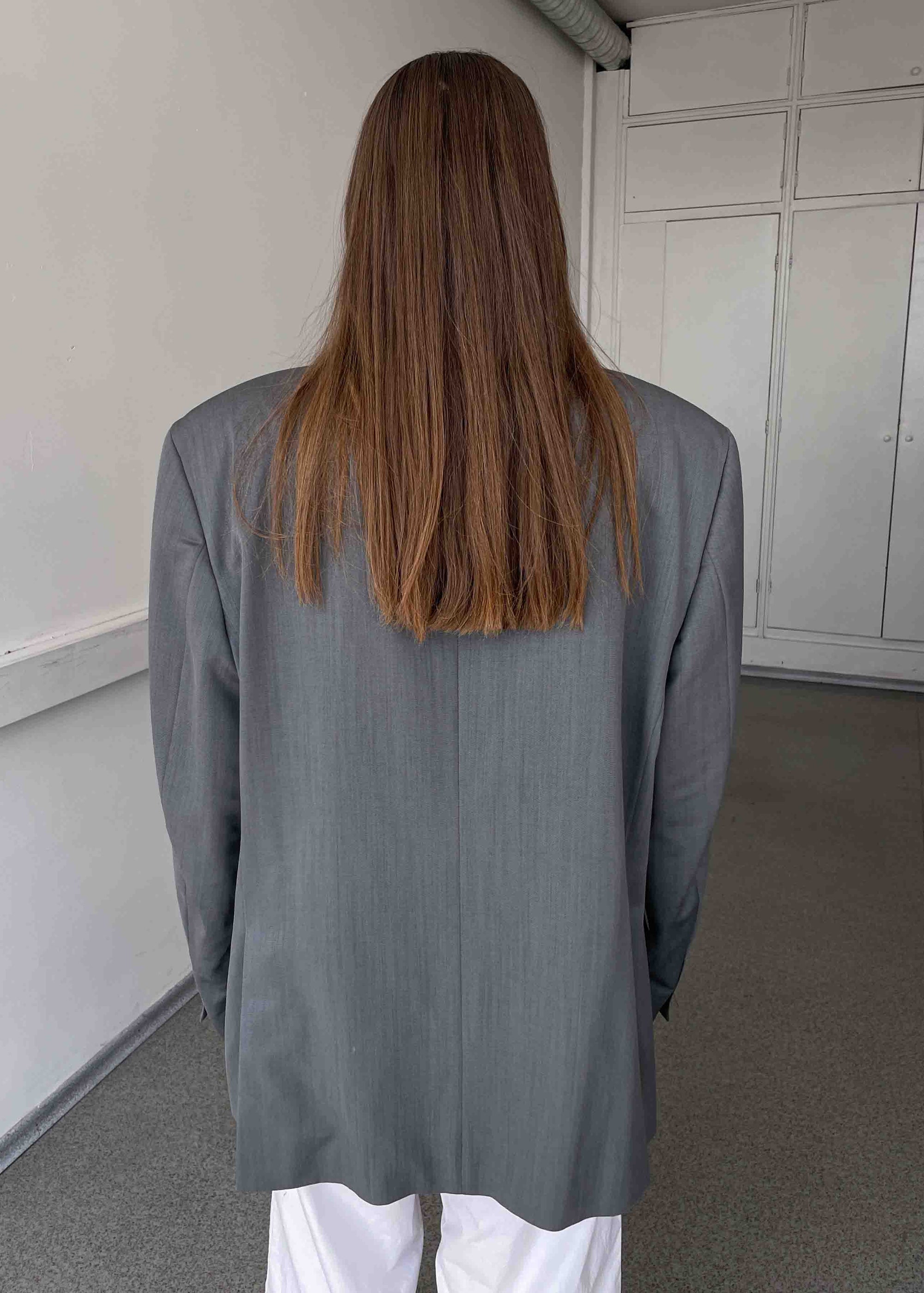 Vintage Grey Oversized Blazer with Green Shade