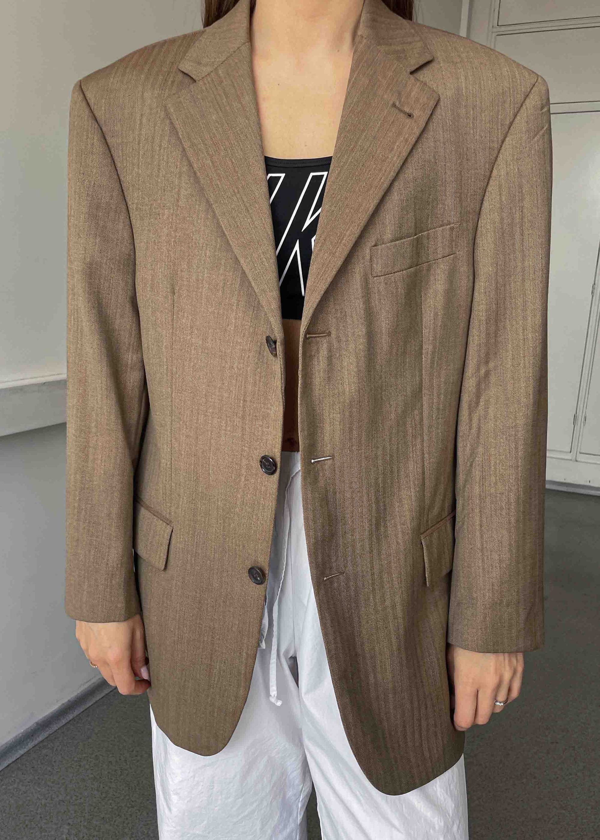 Vintage Light Brown Patterned Oversized Blazer