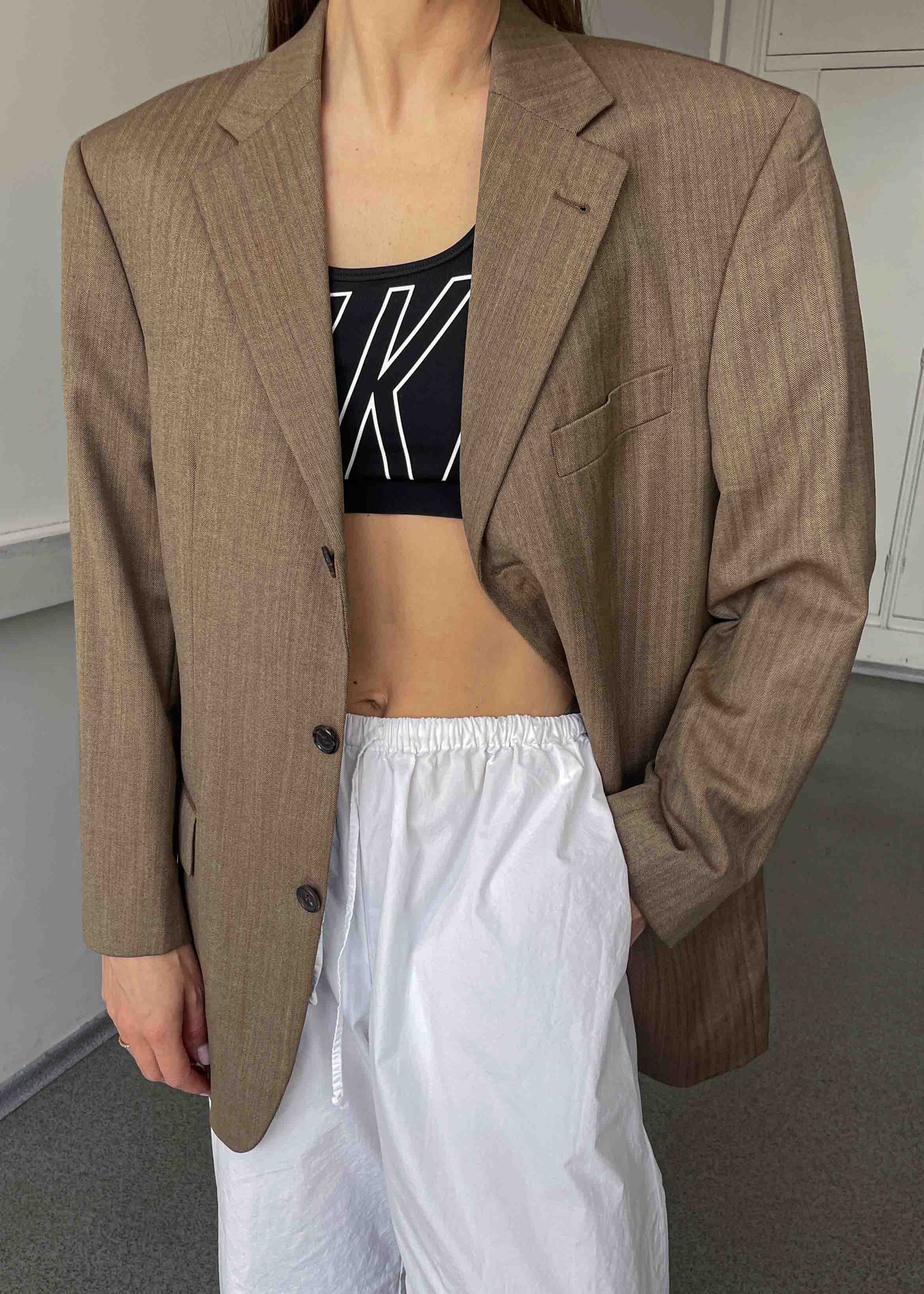 Vintage Light Brown Patterned Oversized Blazer