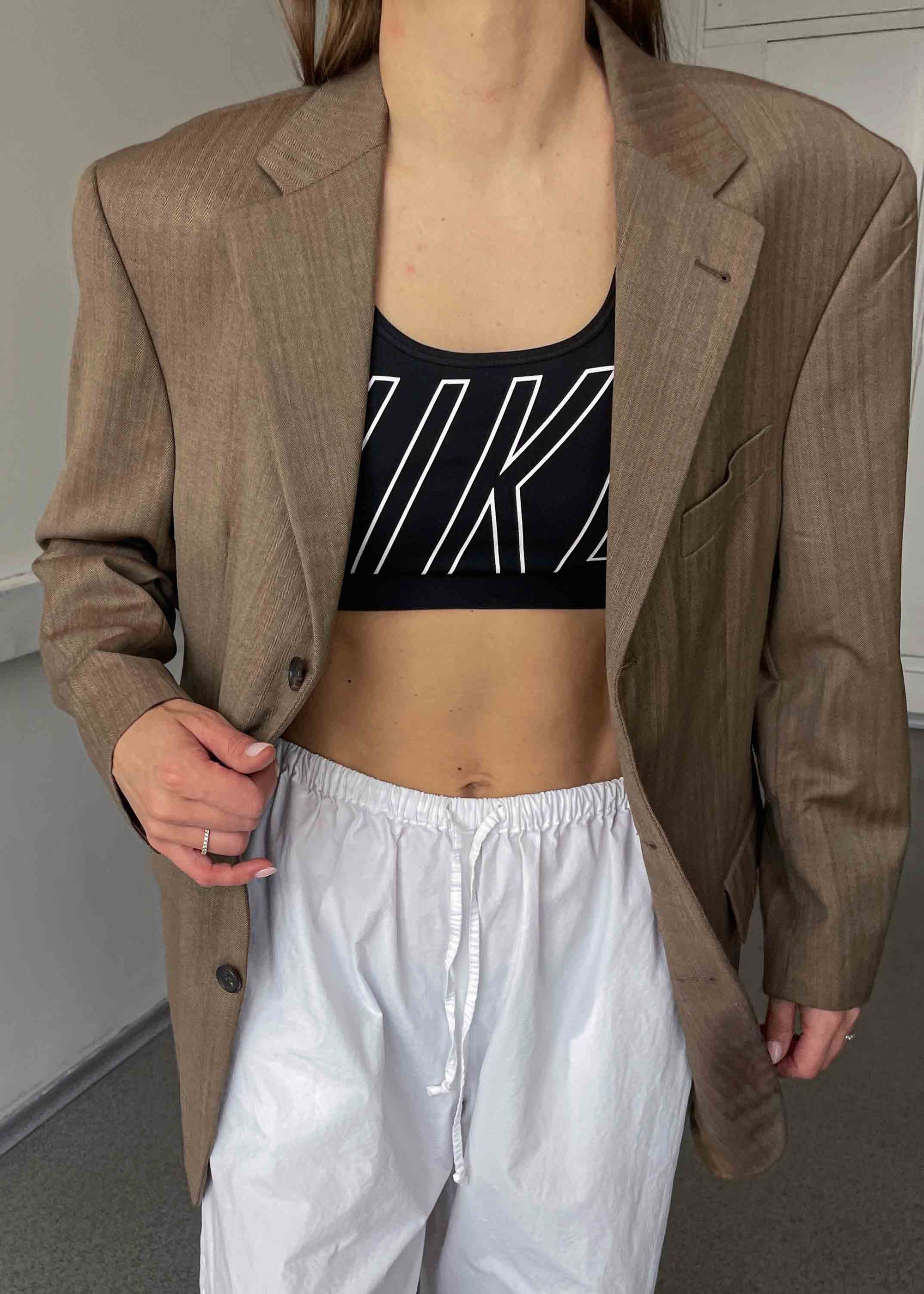 Vintage Light Brown Patterned Oversized Blazer