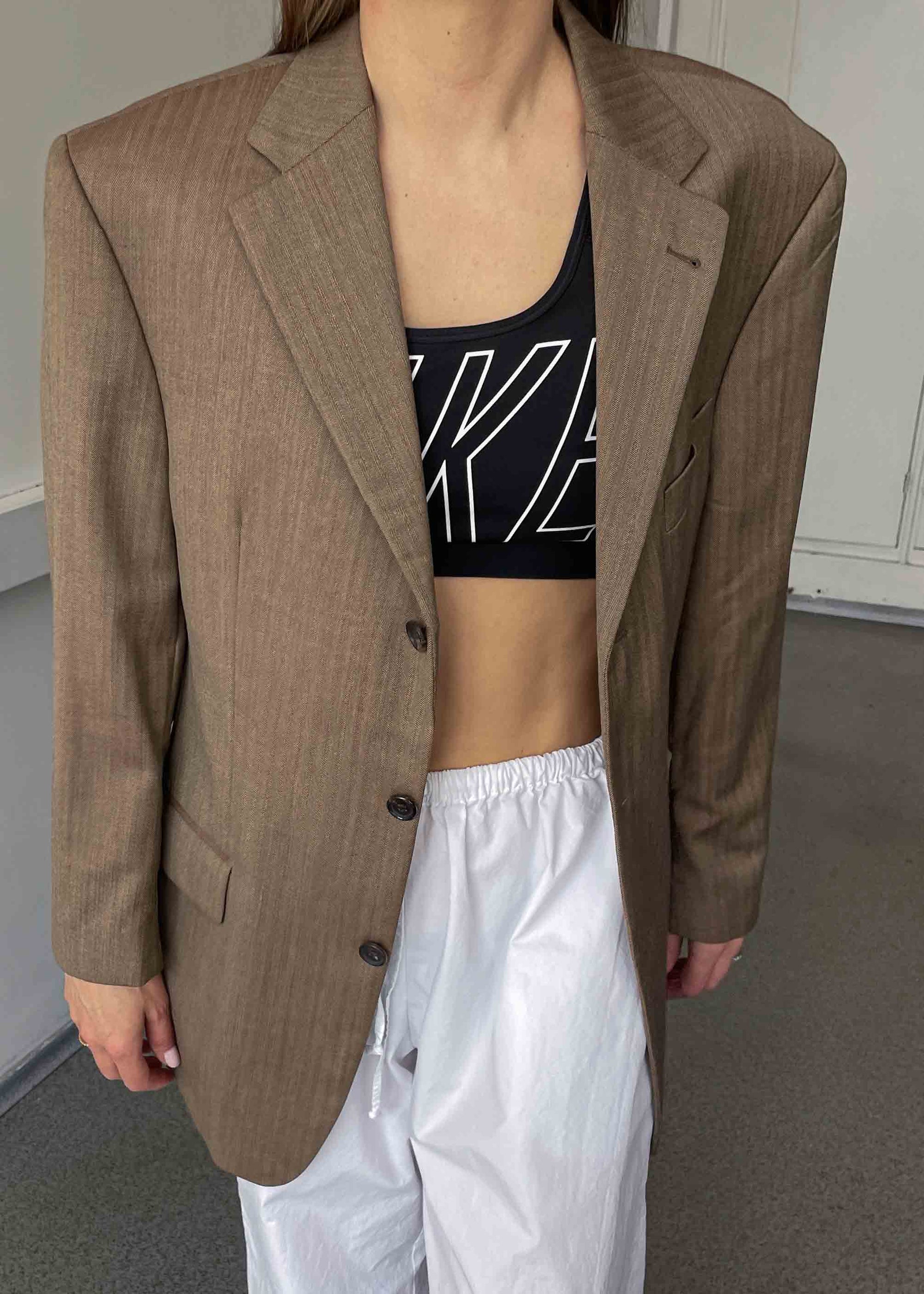 Vintage Light Brown Patterned Oversized Blazer