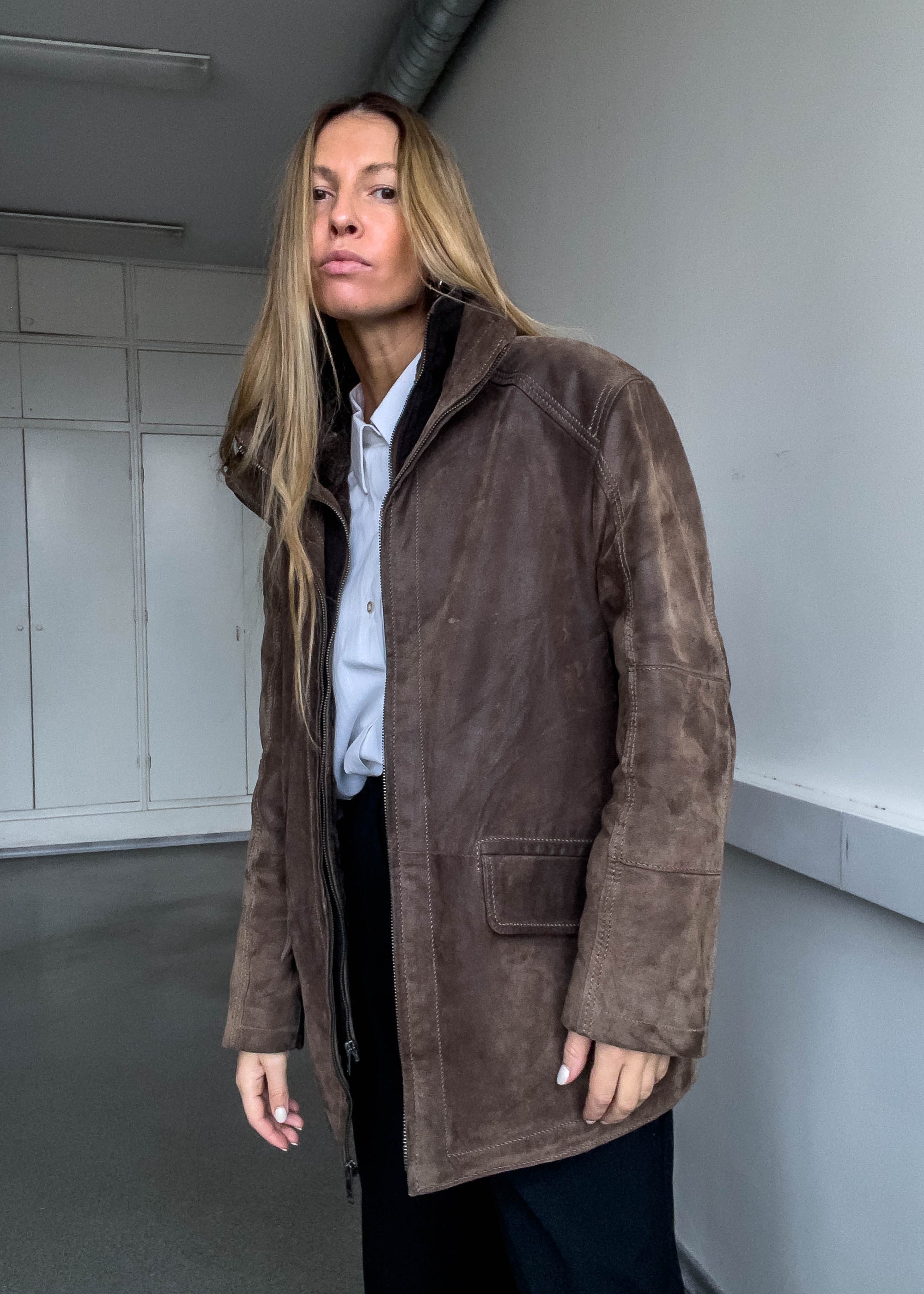 Vintage Brown Oversized Suede Coat