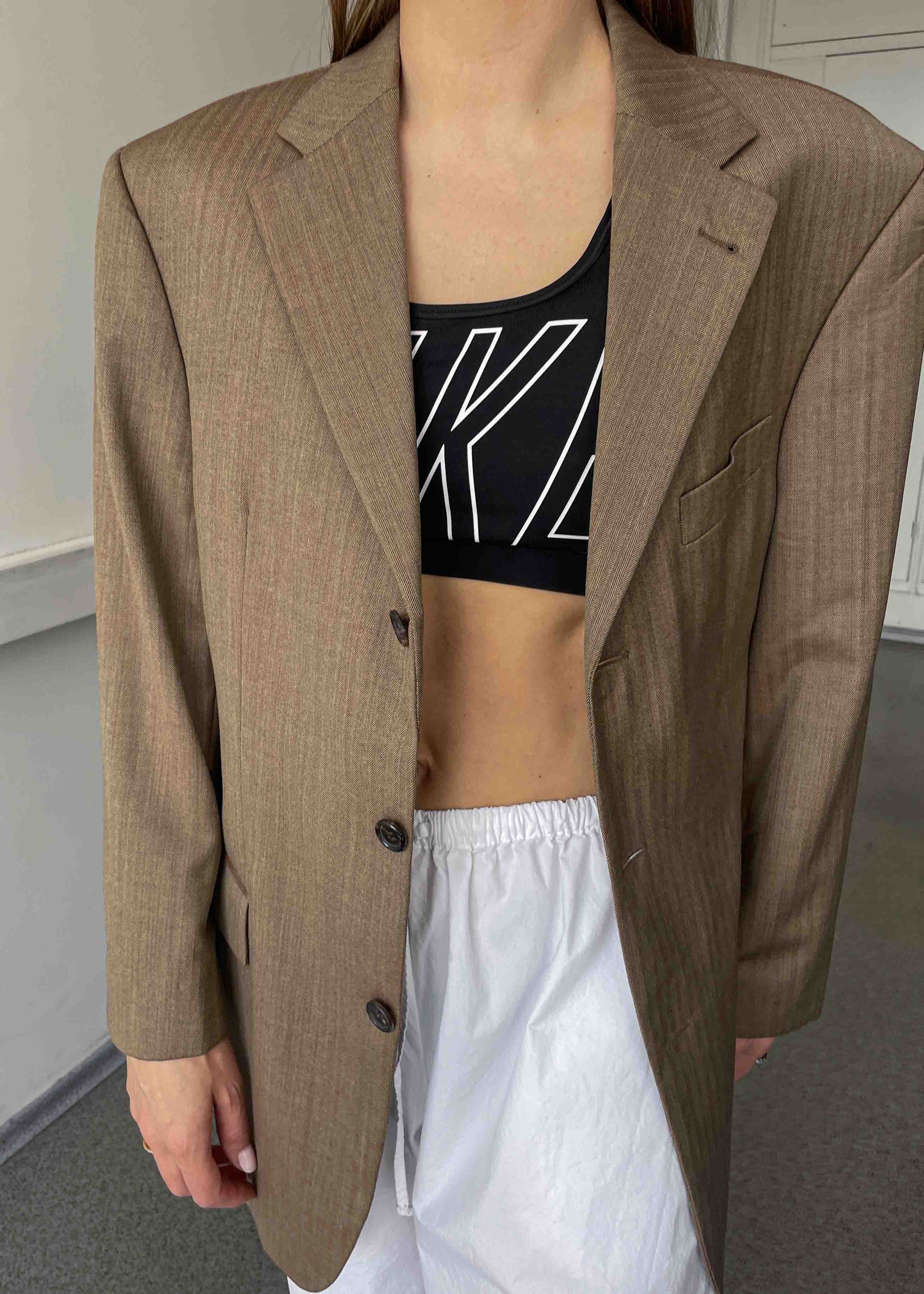 Vintage Light Brown Patterned Oversized Blazer