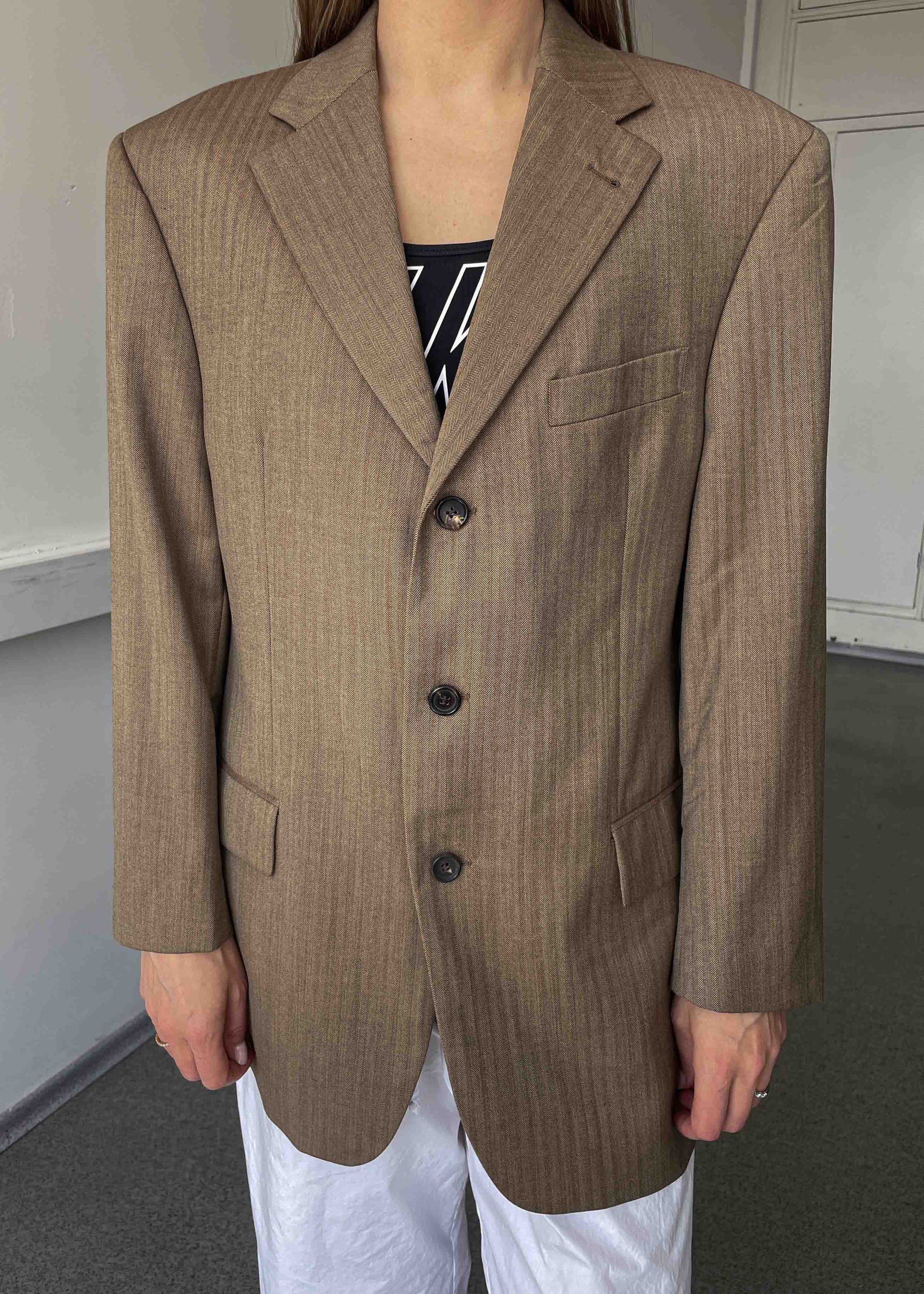 Vintage Light Brown Patterned Oversized Blazer
