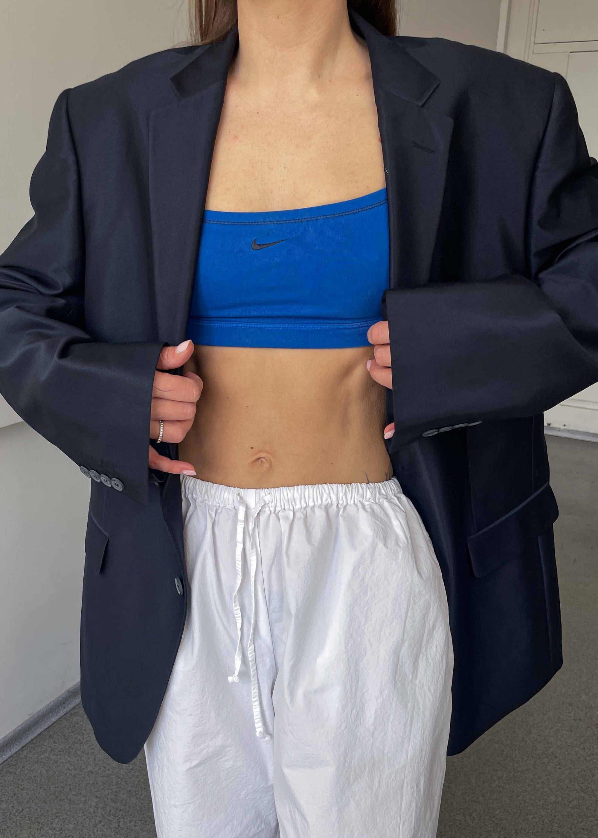 Vintage Dark Blue Luxurious Oversized Blazer with Shiny Finish