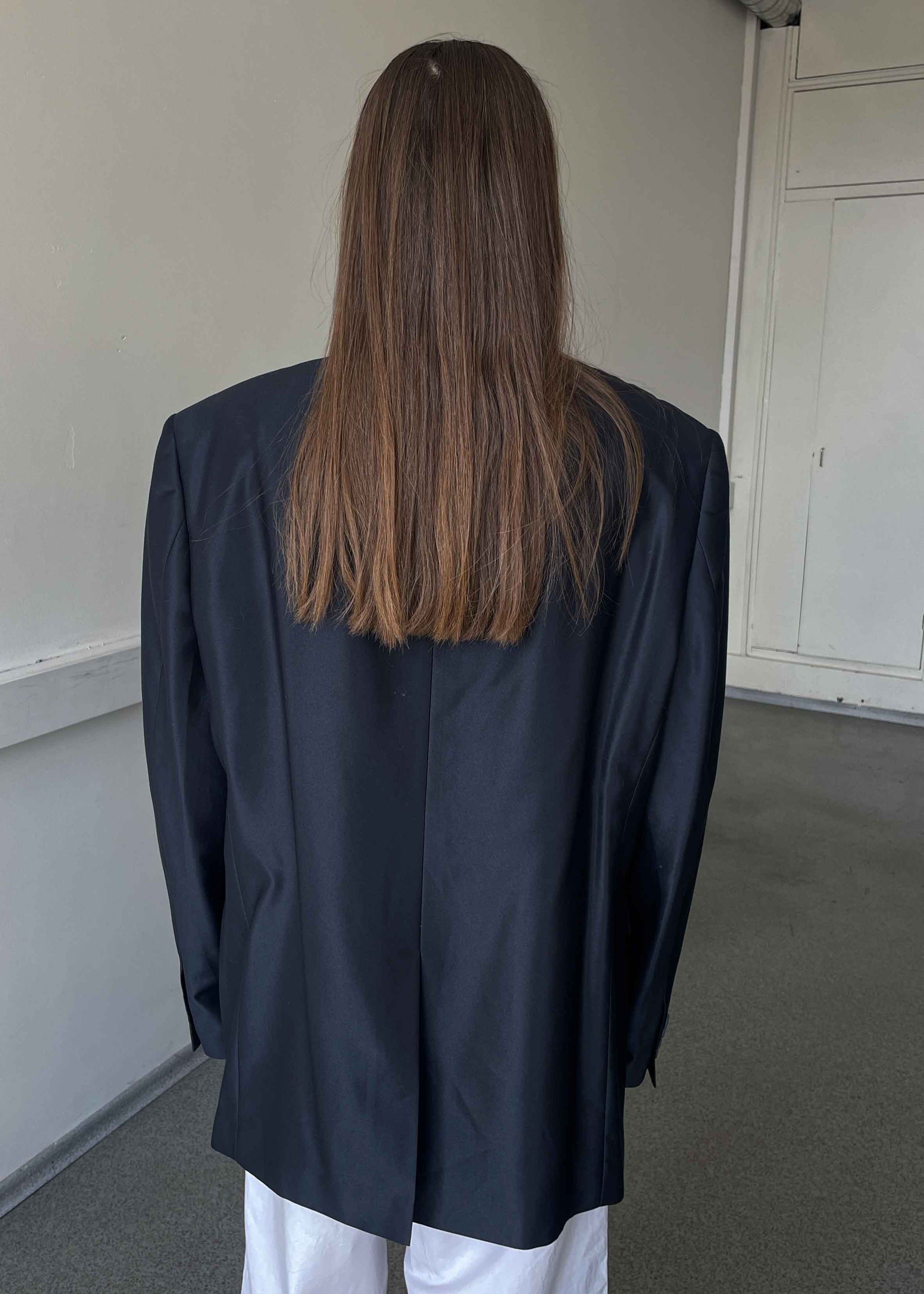Vintage Dark Blue Luxurious Oversized Blazer with Shiny Finish