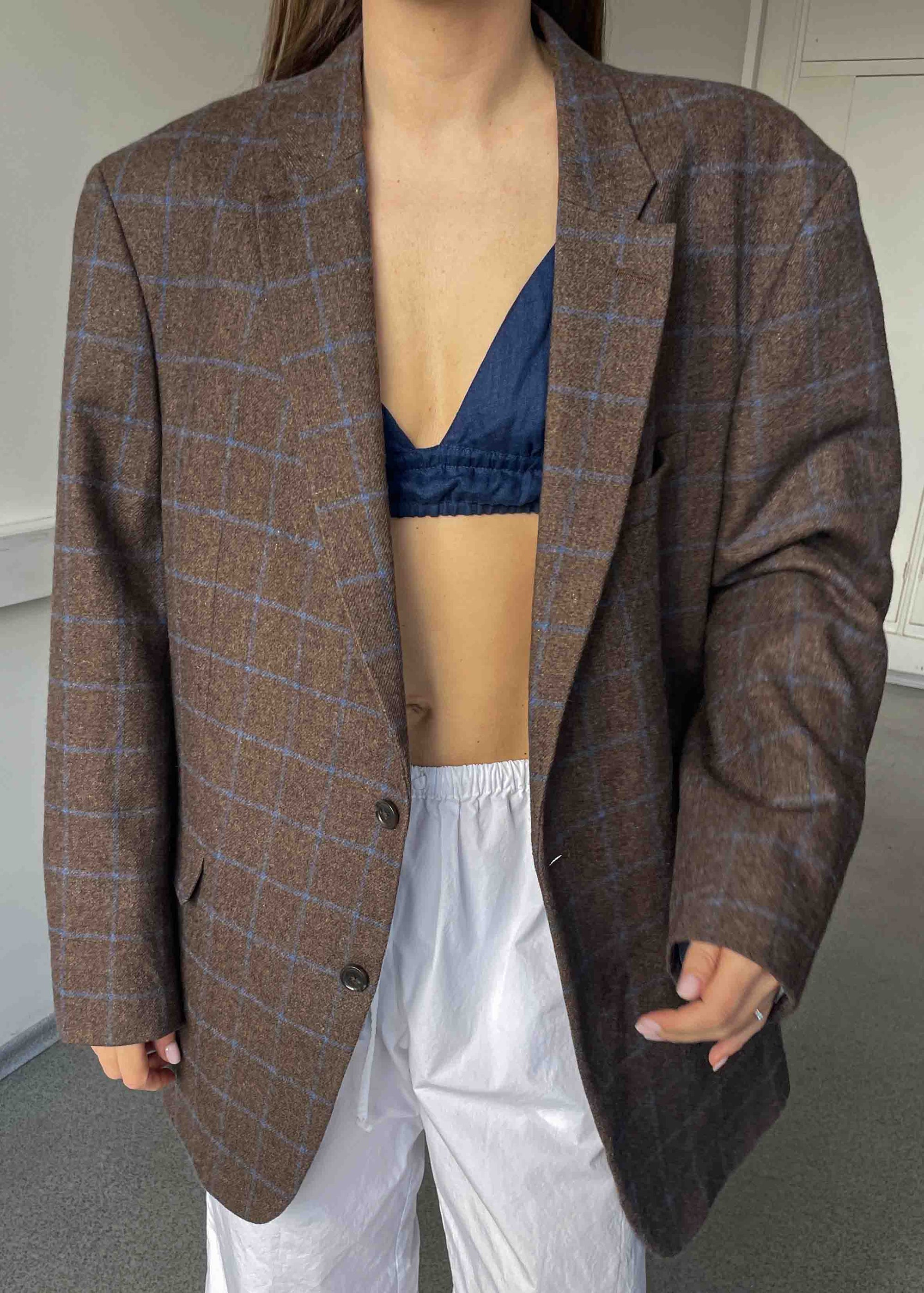 Vintage  Brown Checked Oversized Blazer by TOMMY HILFIGER