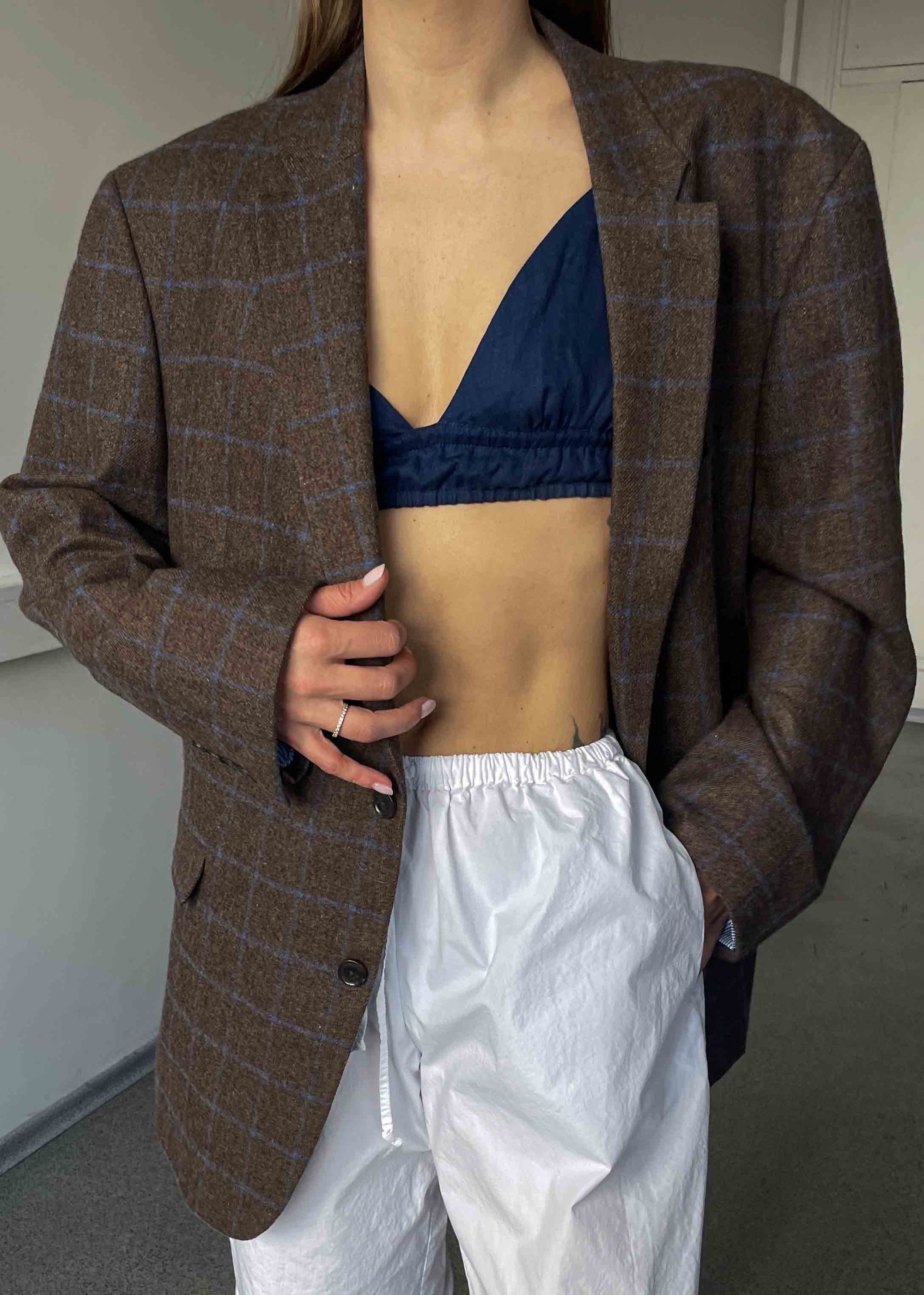 Vintage  Brown Checked Oversized Blazer by TOMMY HILFIGER