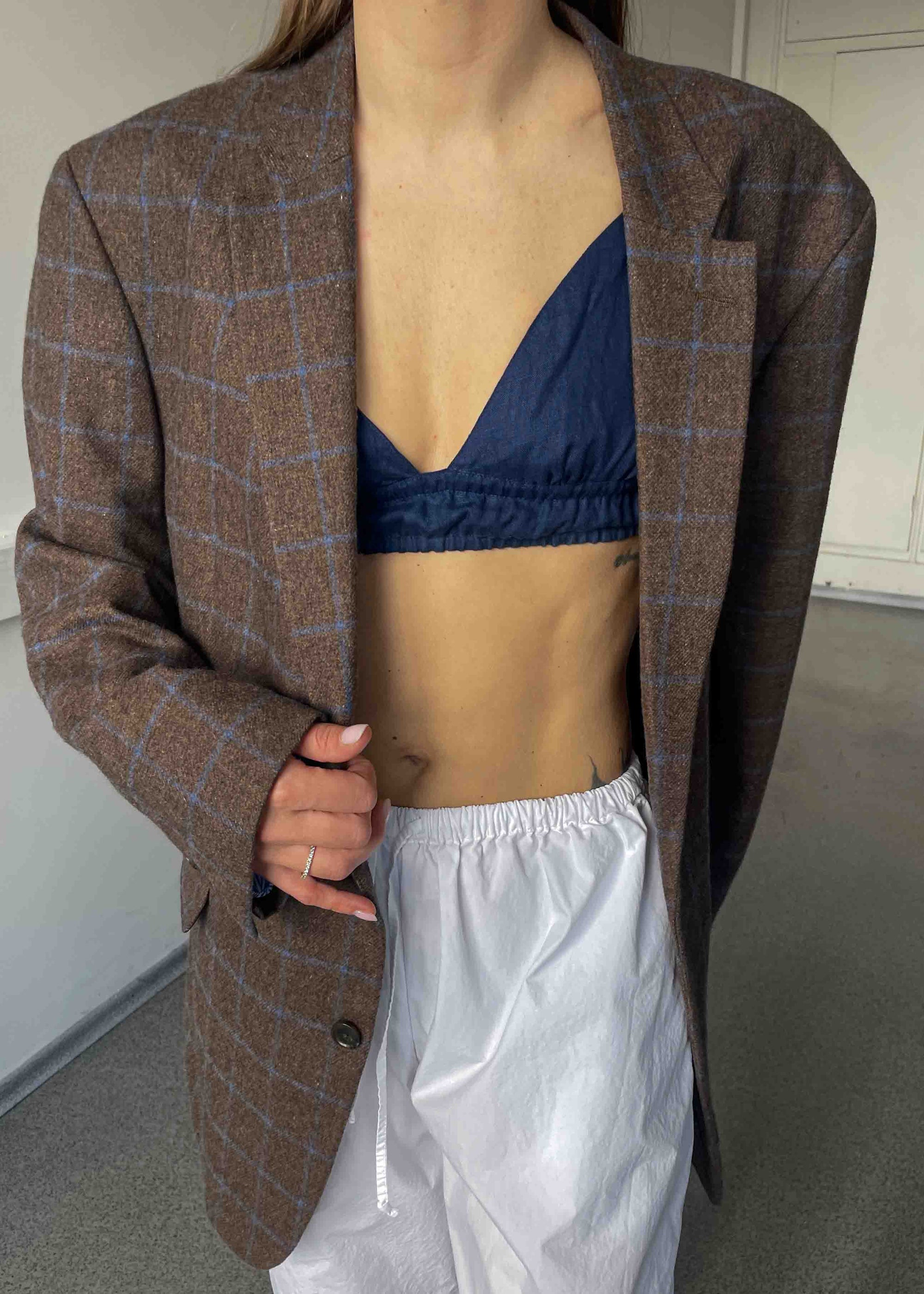 Vintage  Brown Checked Oversized Blazer by TOMMY HILFIGER