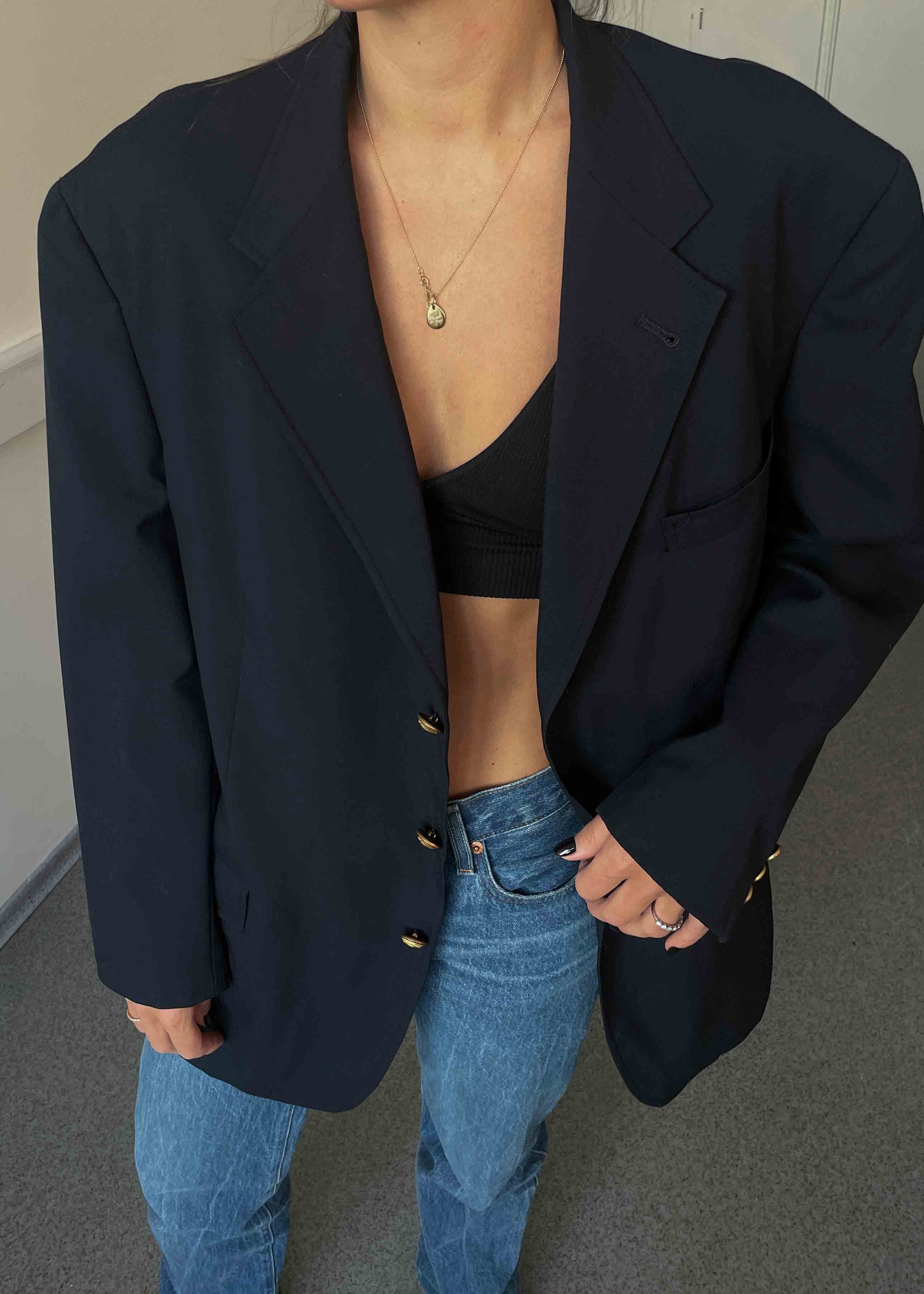 Vintage Navy Blue 100% WOOL Blazer by Tommy Hilfiger