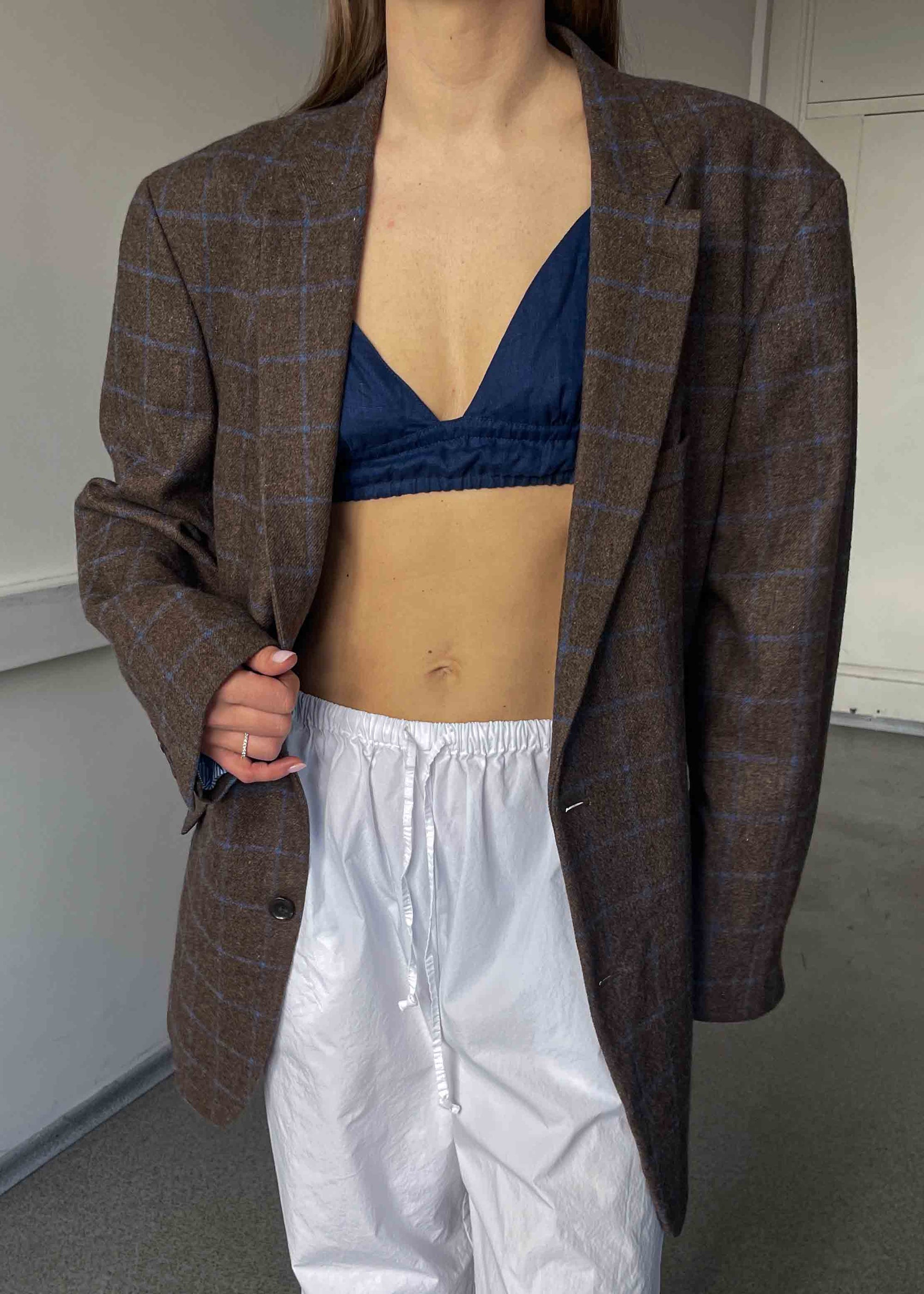 Vintage  Brown Checked Oversized Blazer by TOMMY HILFIGER