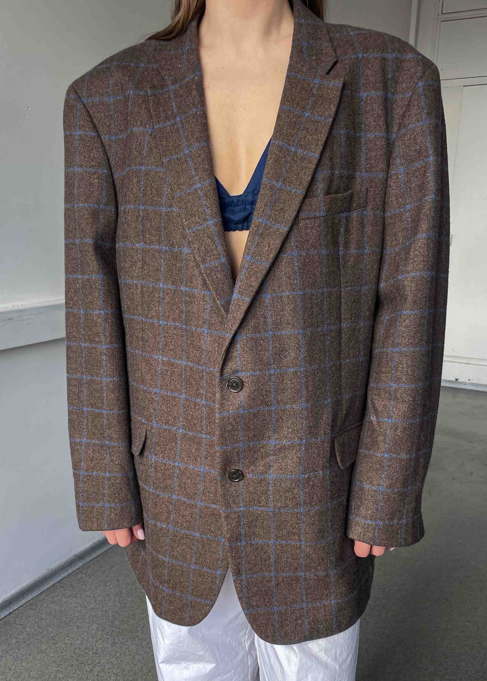 Vintage  Brown Checked Oversized Blazer by TOMMY HILFIGER