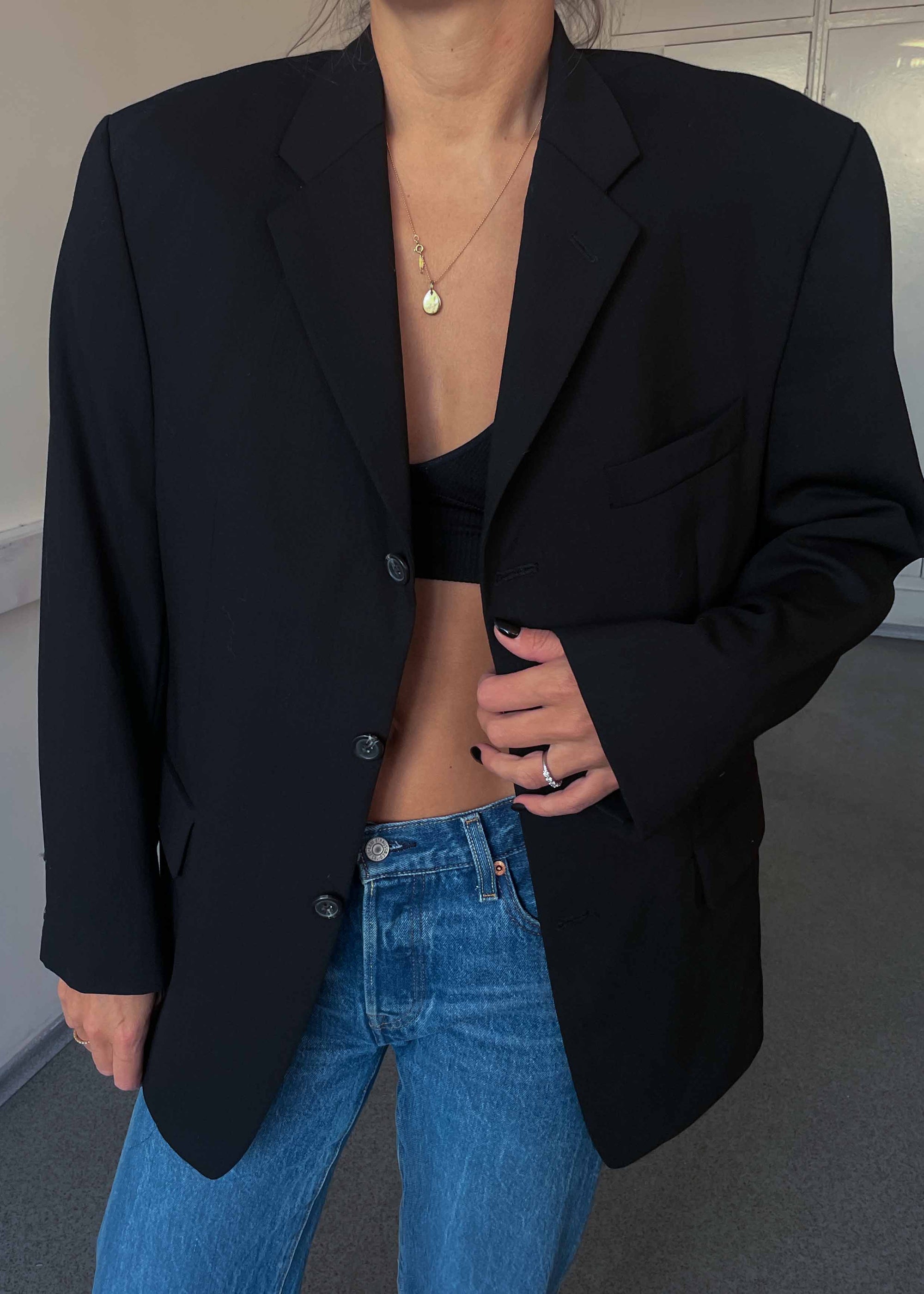 Vintage Black Oversized 100% WOOL Blazer Chaps by RALPH LAUREN