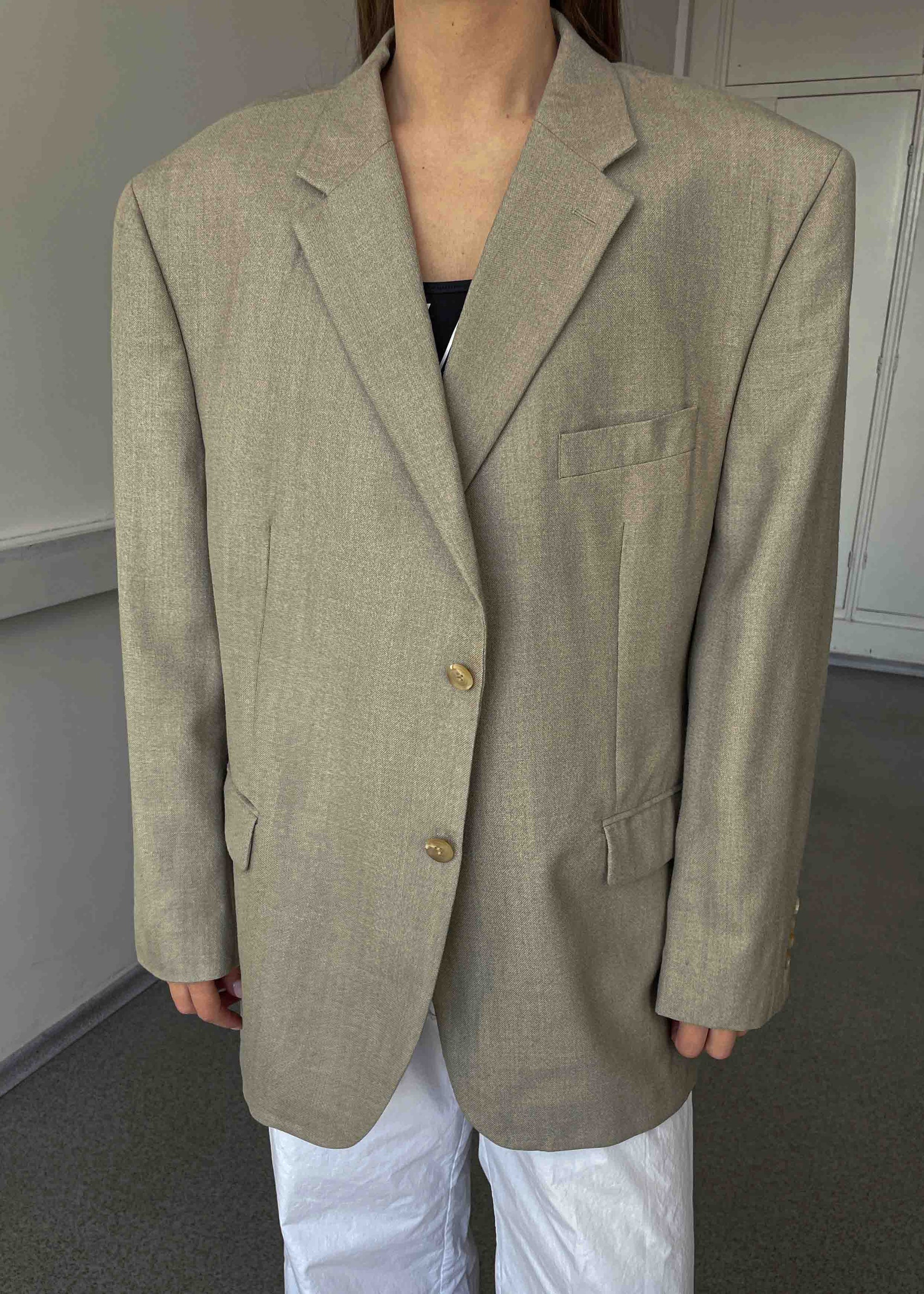 Vintage Beige Patterned Oversized Wool & Silk Blazer by RALPH LAUREN
