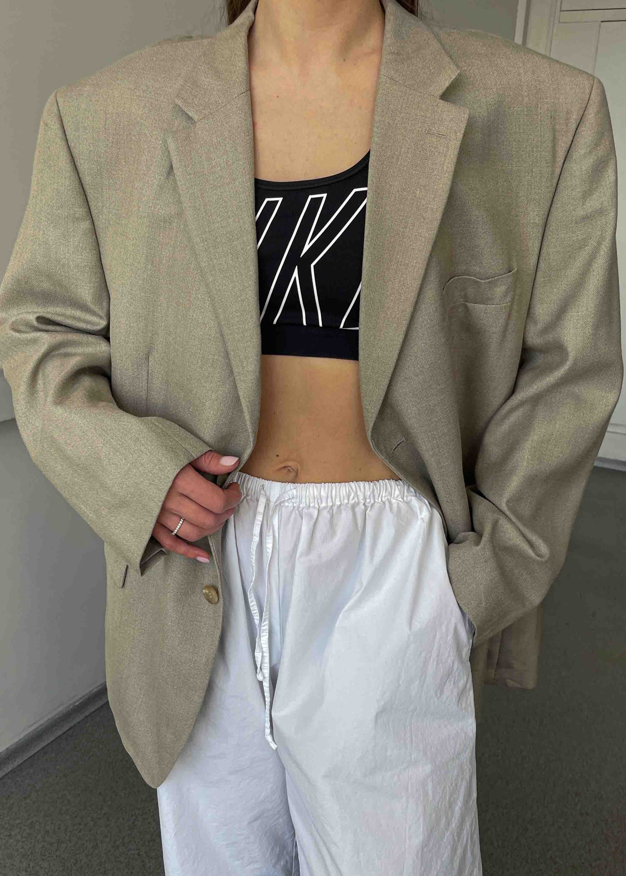 Vintage Beige Patterned Oversized Wool & Silk Blazer by RALPH LAUREN