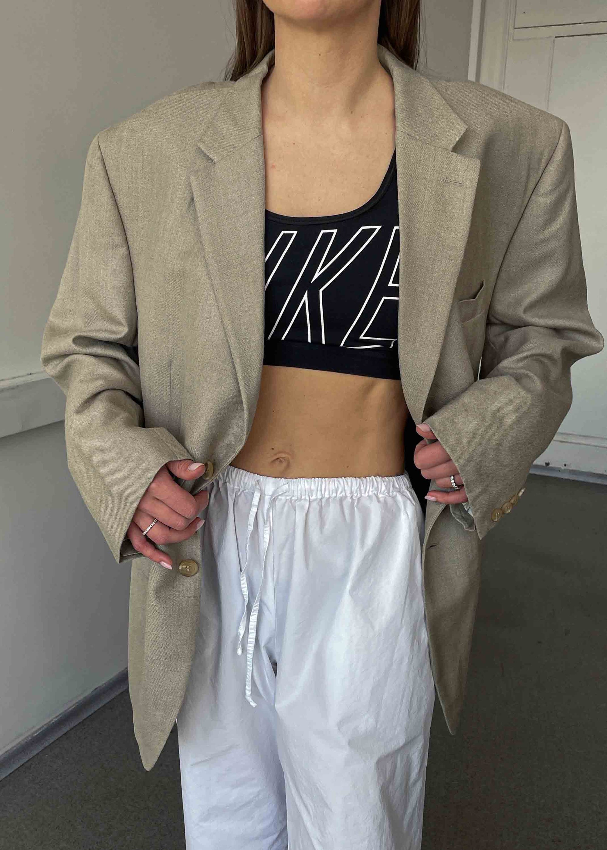 Vintage Beige Patterned Oversized Wool & Silk Blazer by RALPH LAUREN