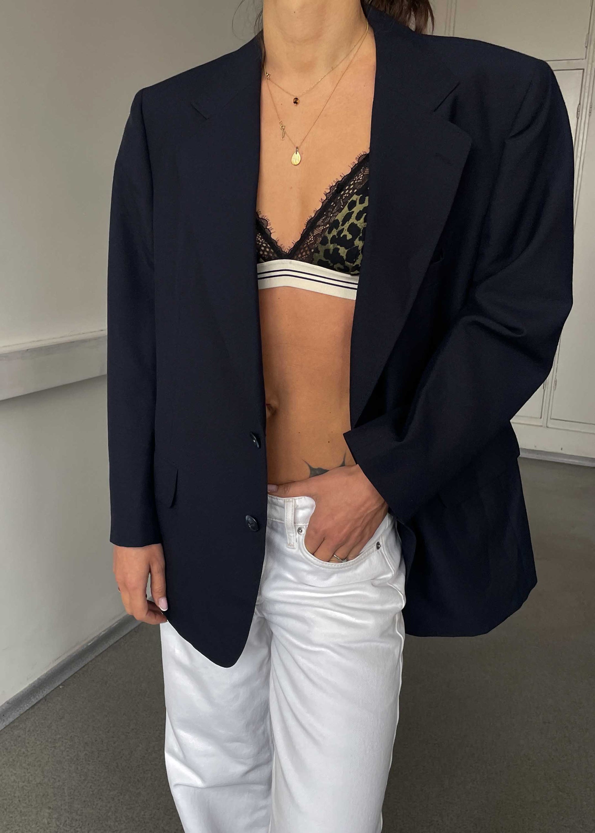 Vintage Navy Blue Oversized Blazer