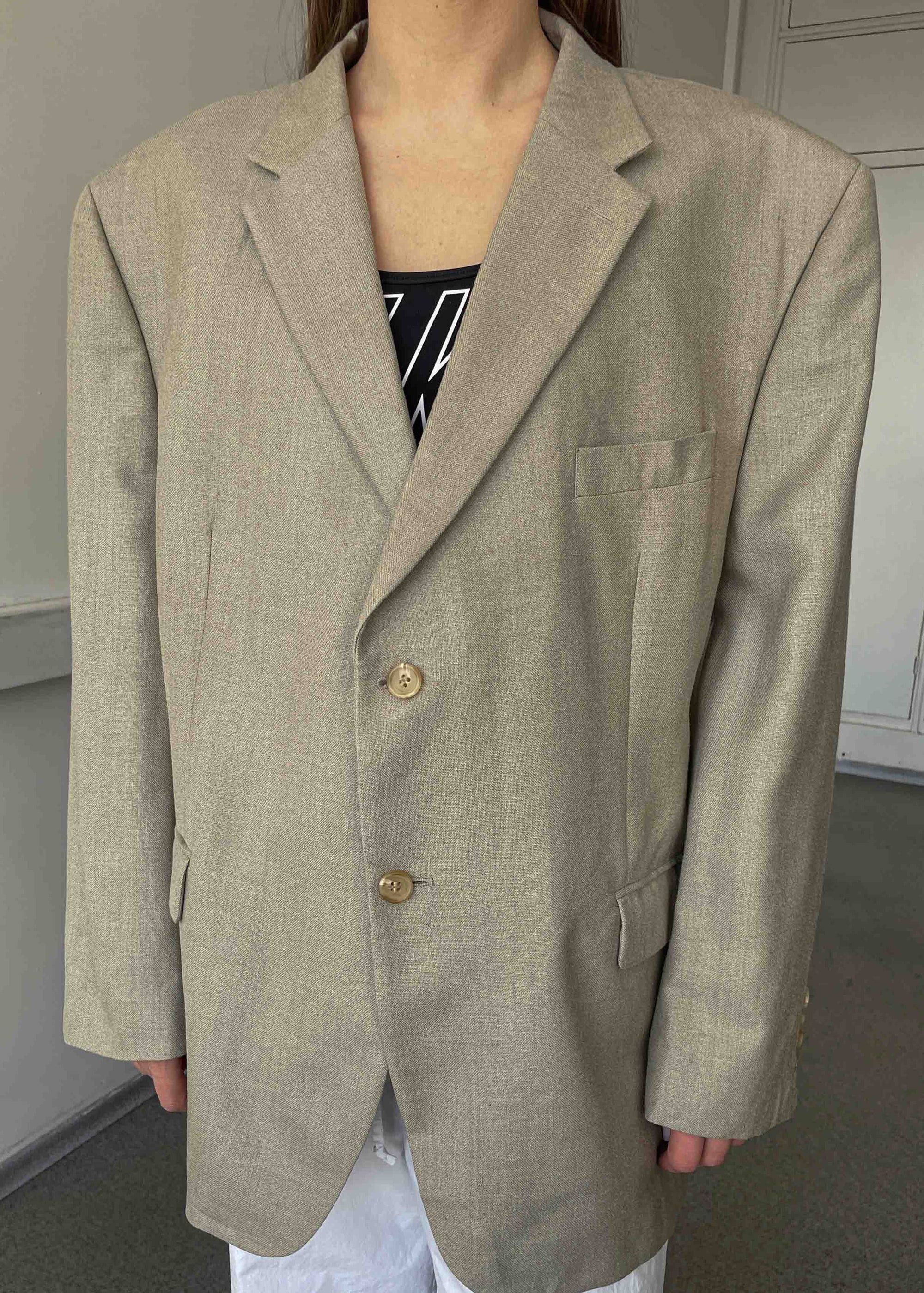 Vintage Beige Patterned Oversized Wool & Silk Blazer by RALPH LAUREN