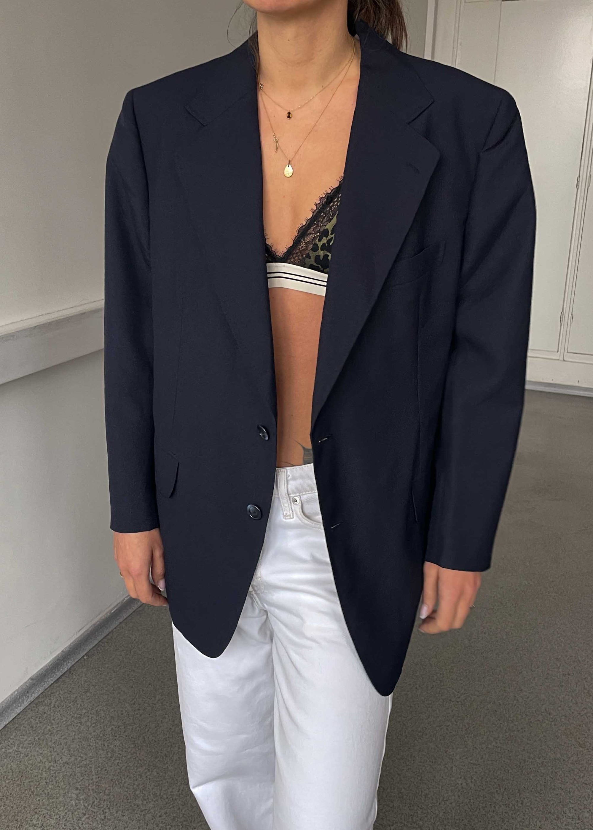 Vintage Navy Blue Oversized Blazer