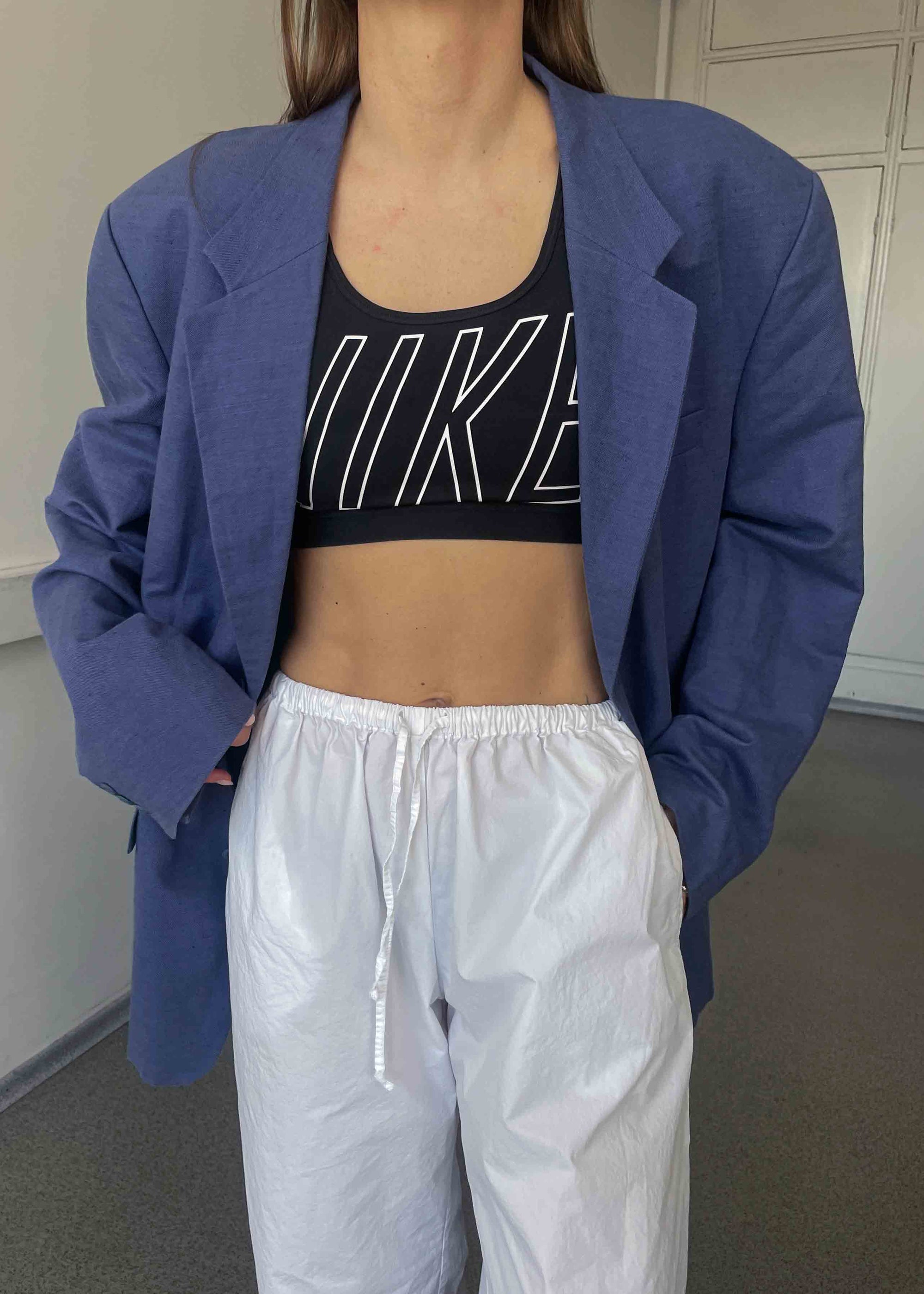 Vintage Light Blue Oversized Linen & Cotton Blazer