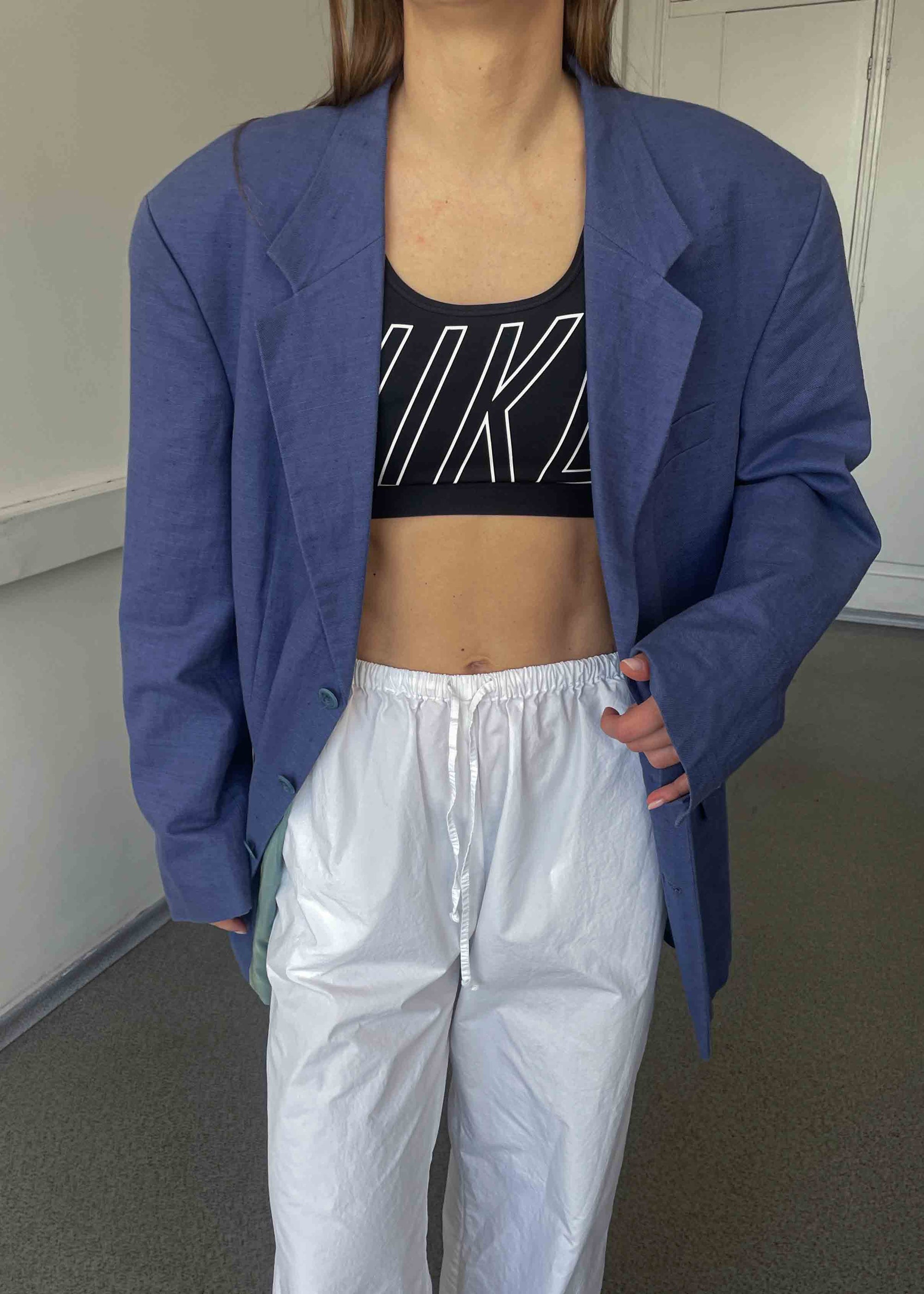 Vintage Light Blue Oversized Linen & Cotton Blazer