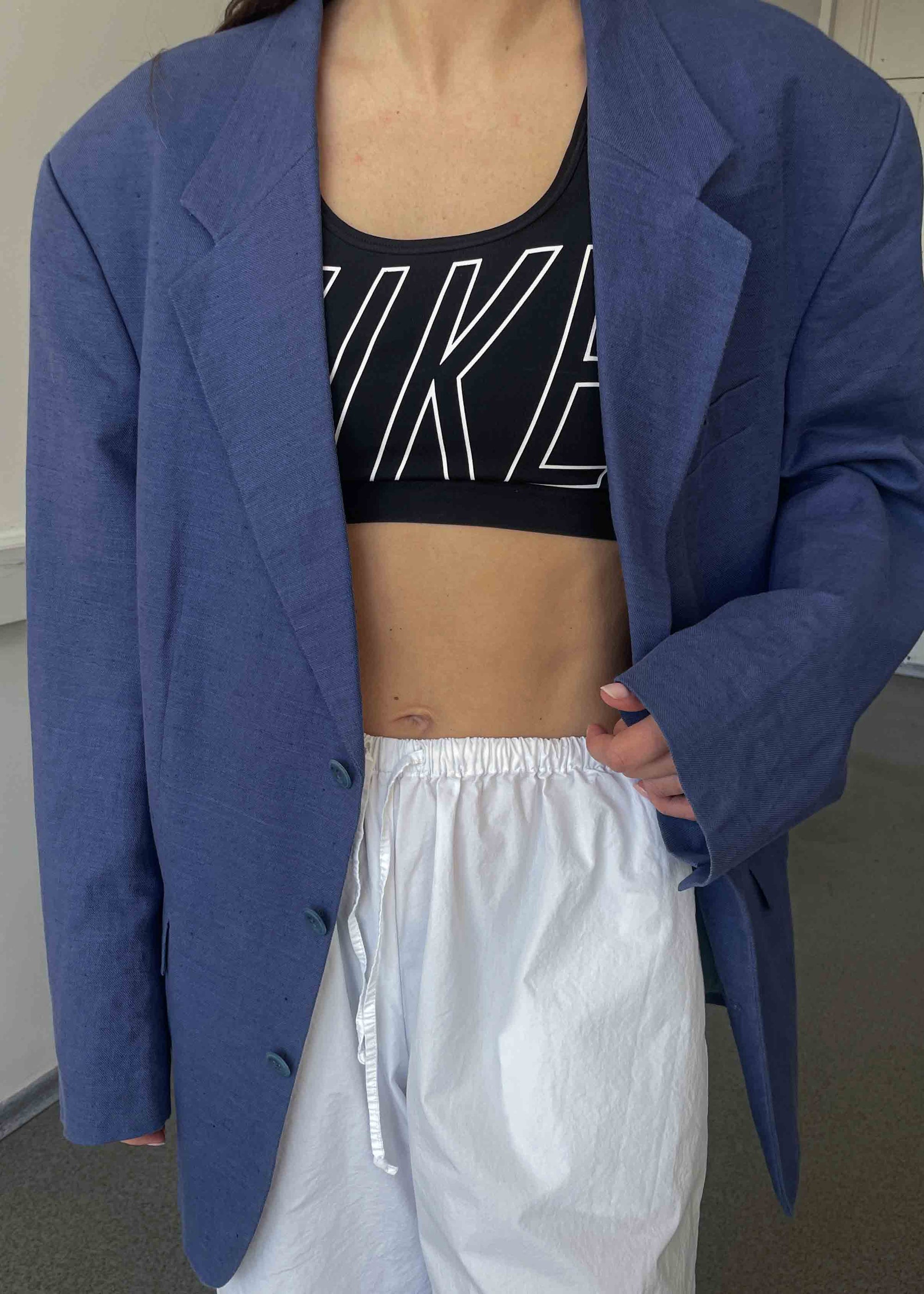 Vintage Light Blue Oversized Linen & Cotton Blazer
