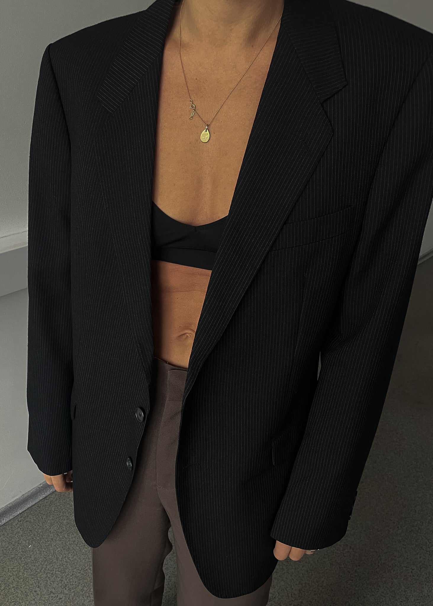 Vintage Black Striped Oversized Blazer