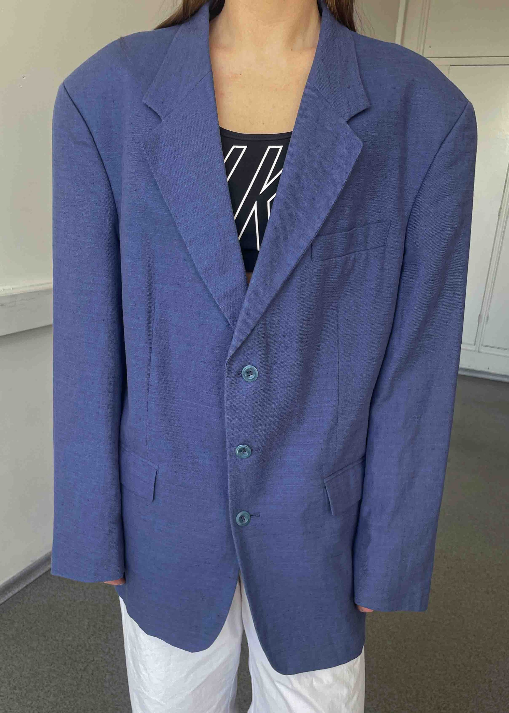 Vintage Light Blue Oversized Linen & Cotton Blazer