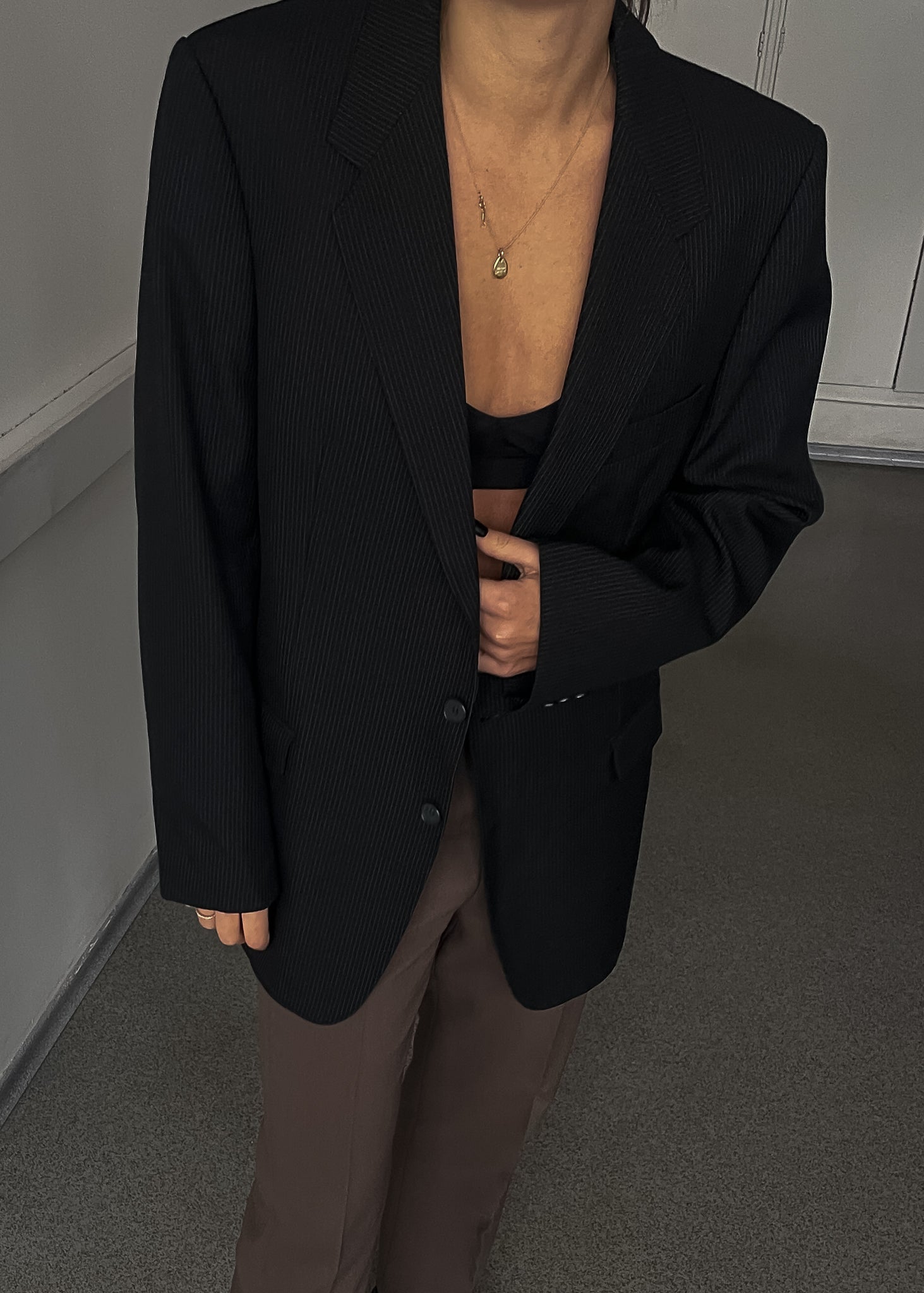 Vintage Black Striped Oversized Blazer