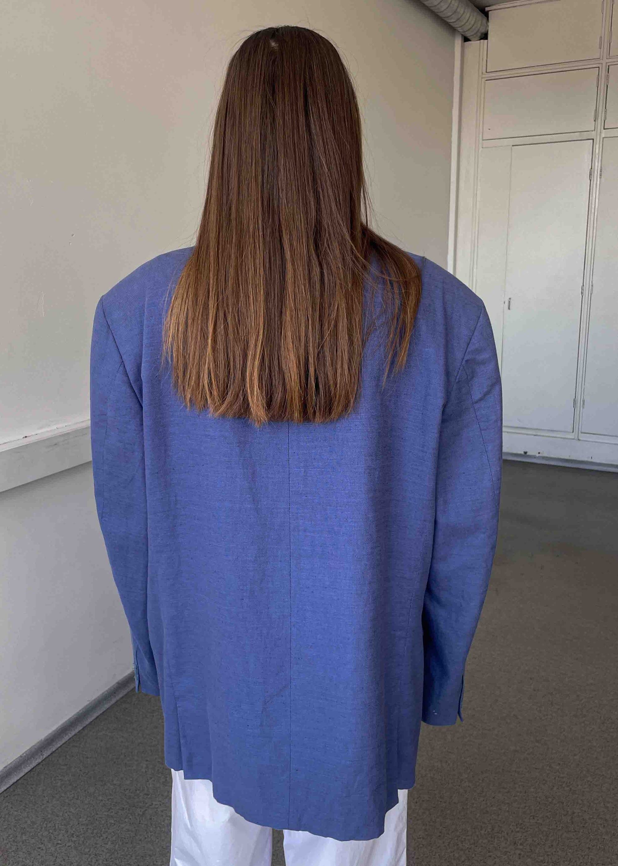 Vintage Light Blue Oversized Linen & Cotton Blazer