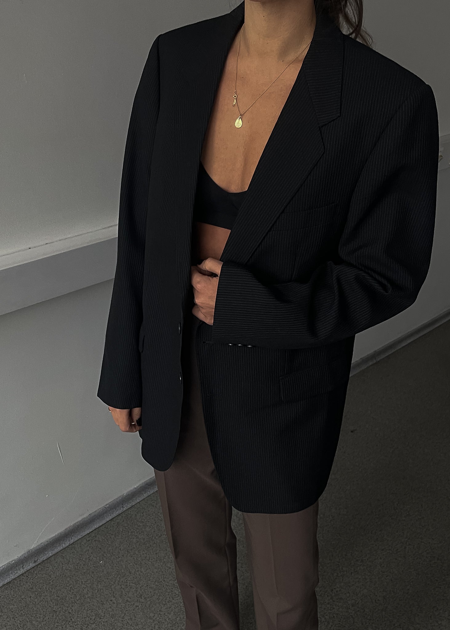 Vintage Black Striped Oversized Blazer