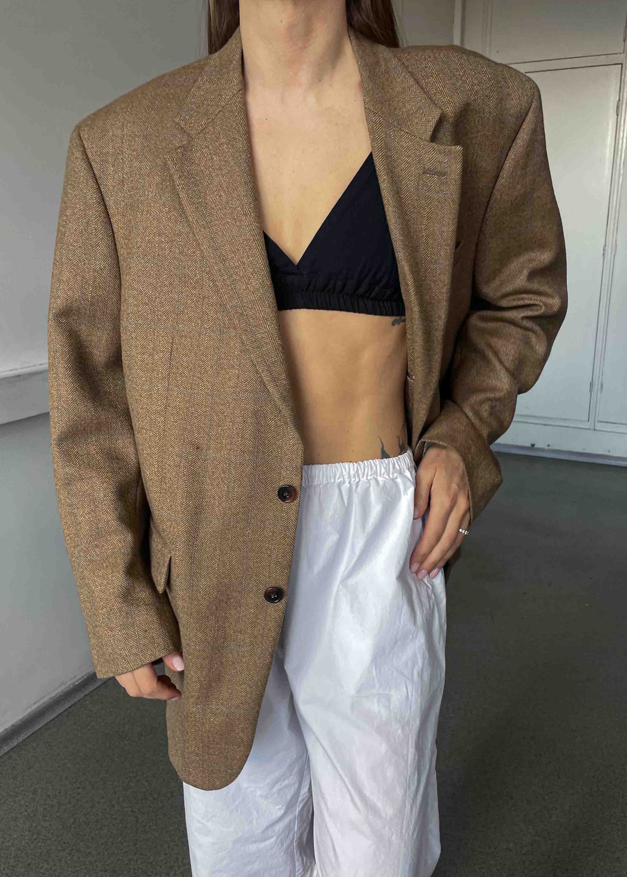 Vintage Brown Herringbone Print Blazer by RALPH LAUREN