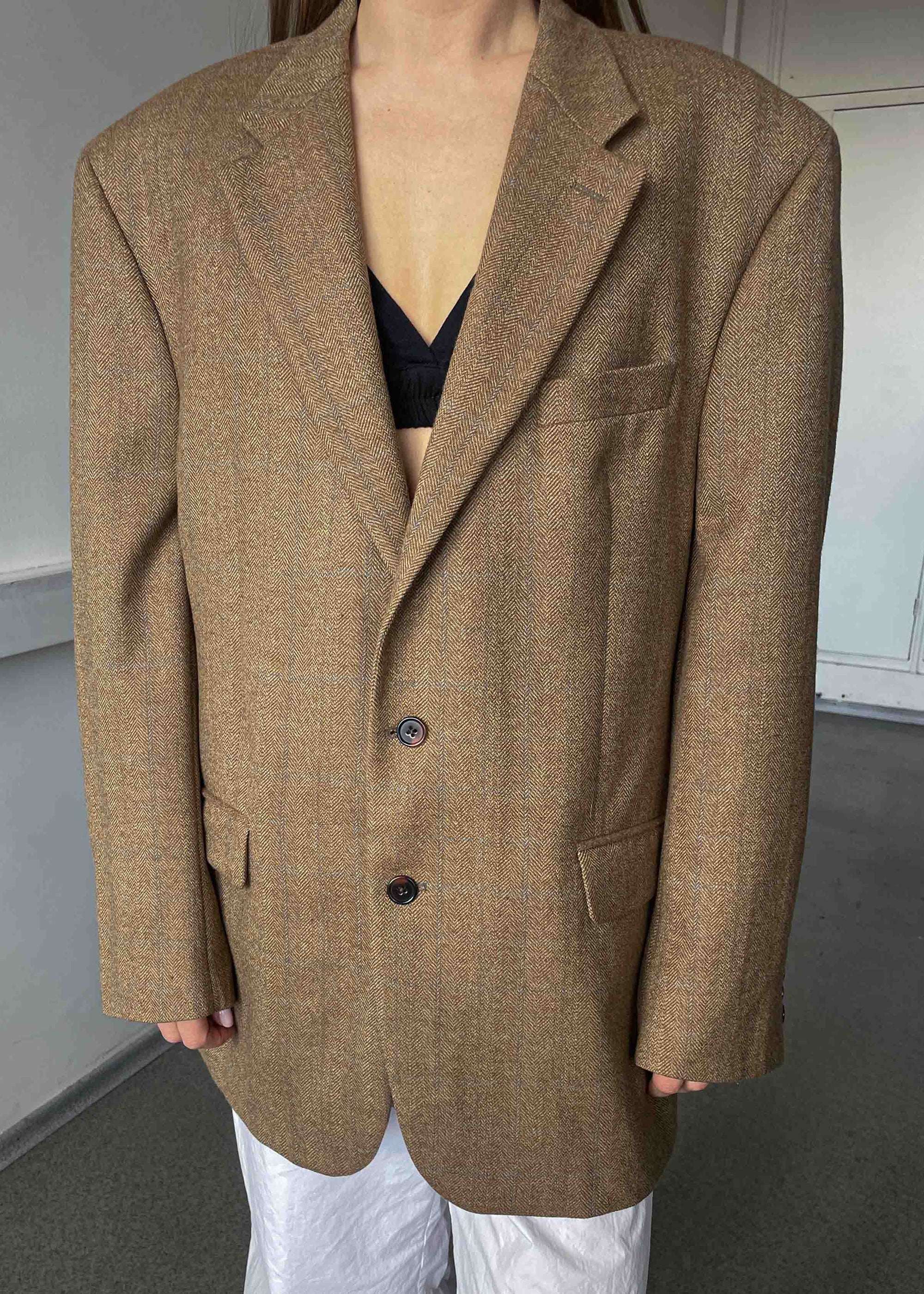 Vintage Brown Herringbone Print Blazer by RALPH LAUREN