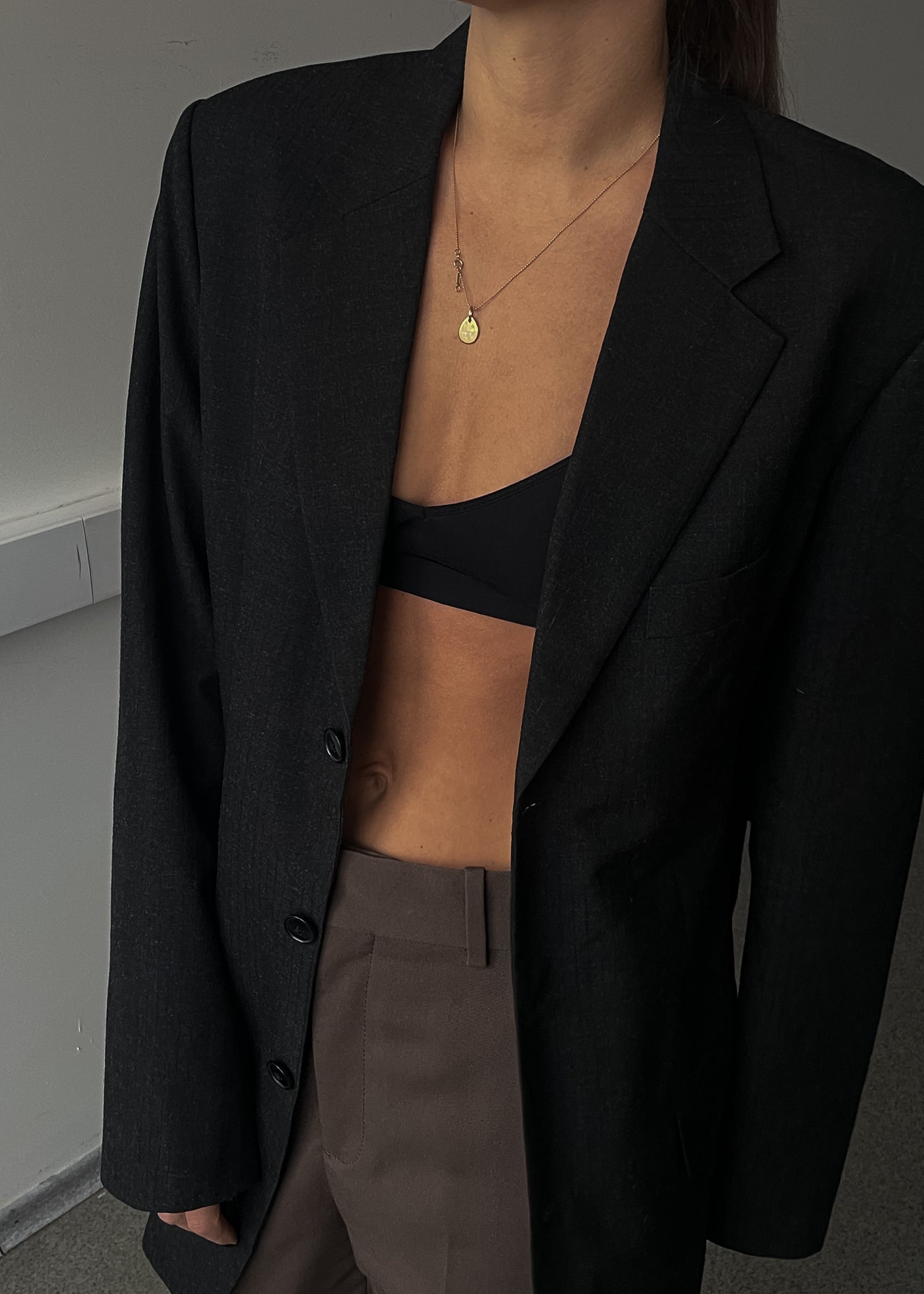 Vintagen Faded Black Striped Oversized Blazer