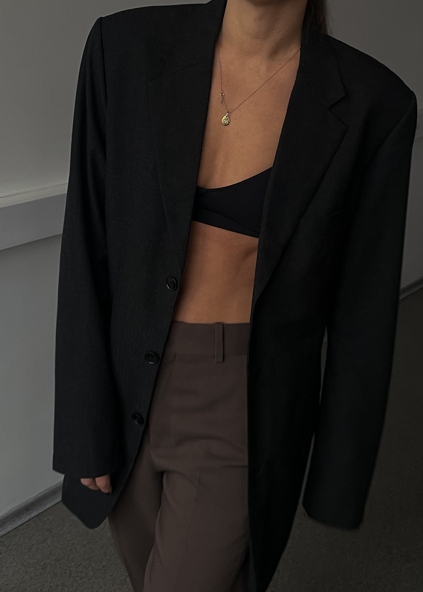 Vintagen Faded Black Striped Oversized Blazer