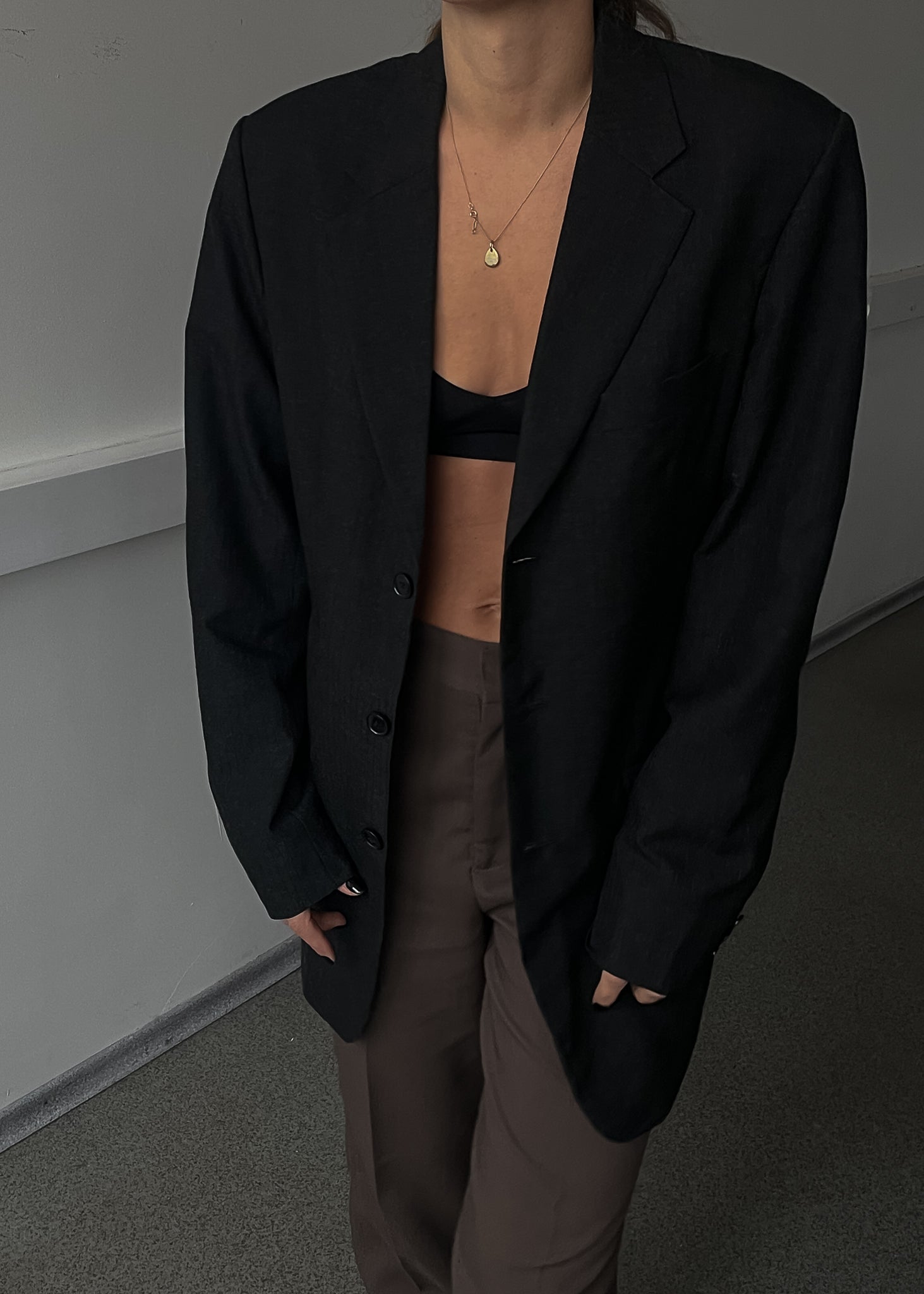 Vintagen Faded Black Striped Oversized Blazer