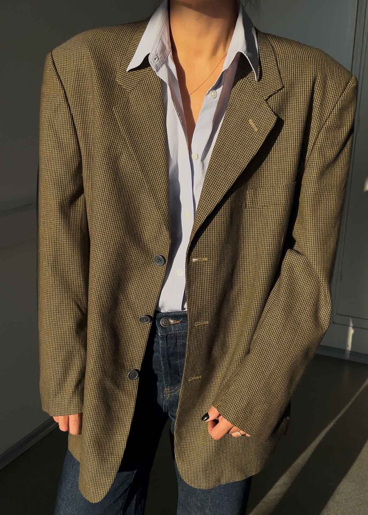 Vintage Multicoloured Dogtooth Print Oversized Blazer