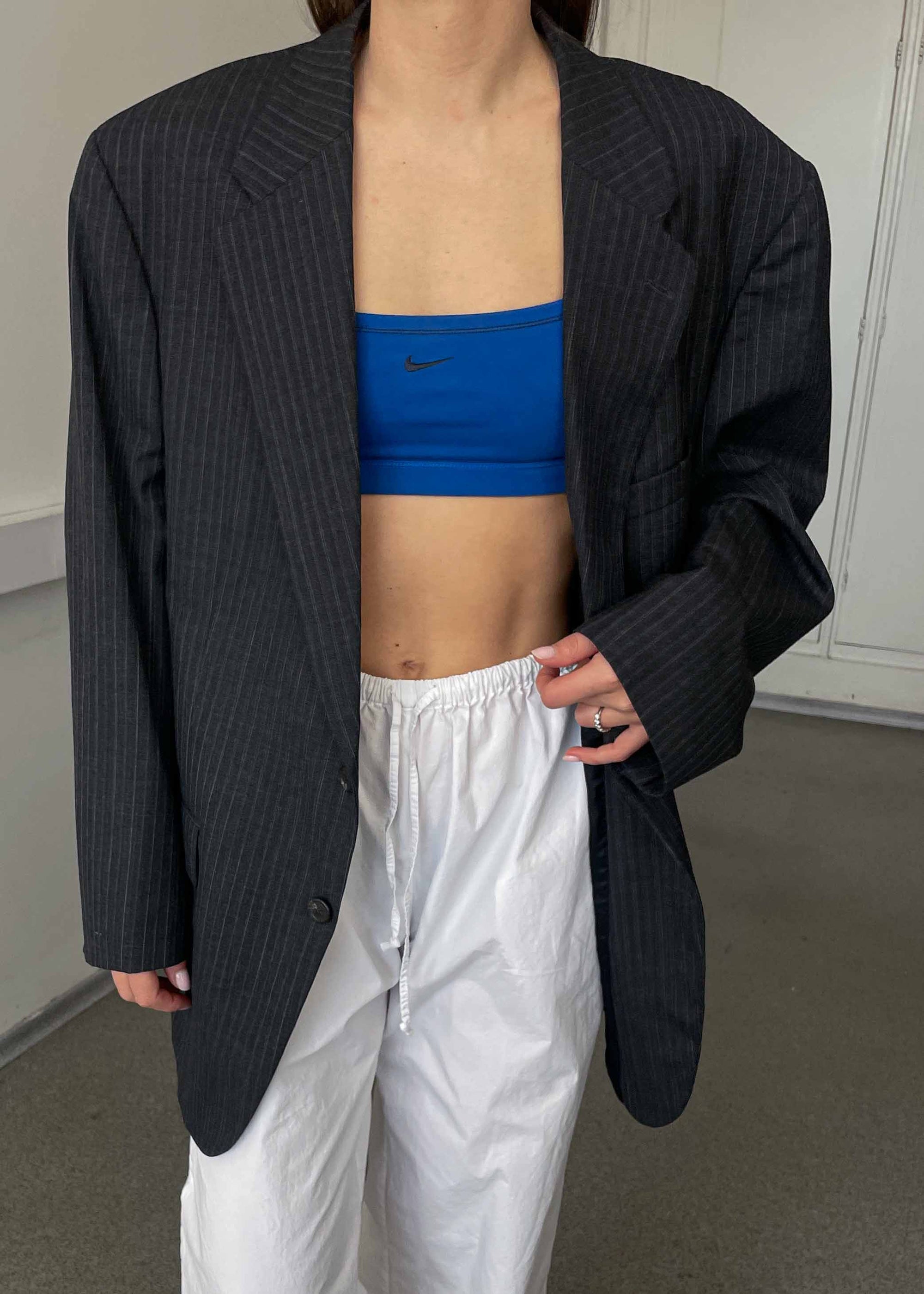 Vintage Grey Striped Oversized Blazer by Chaps by RALPH LAUREN
