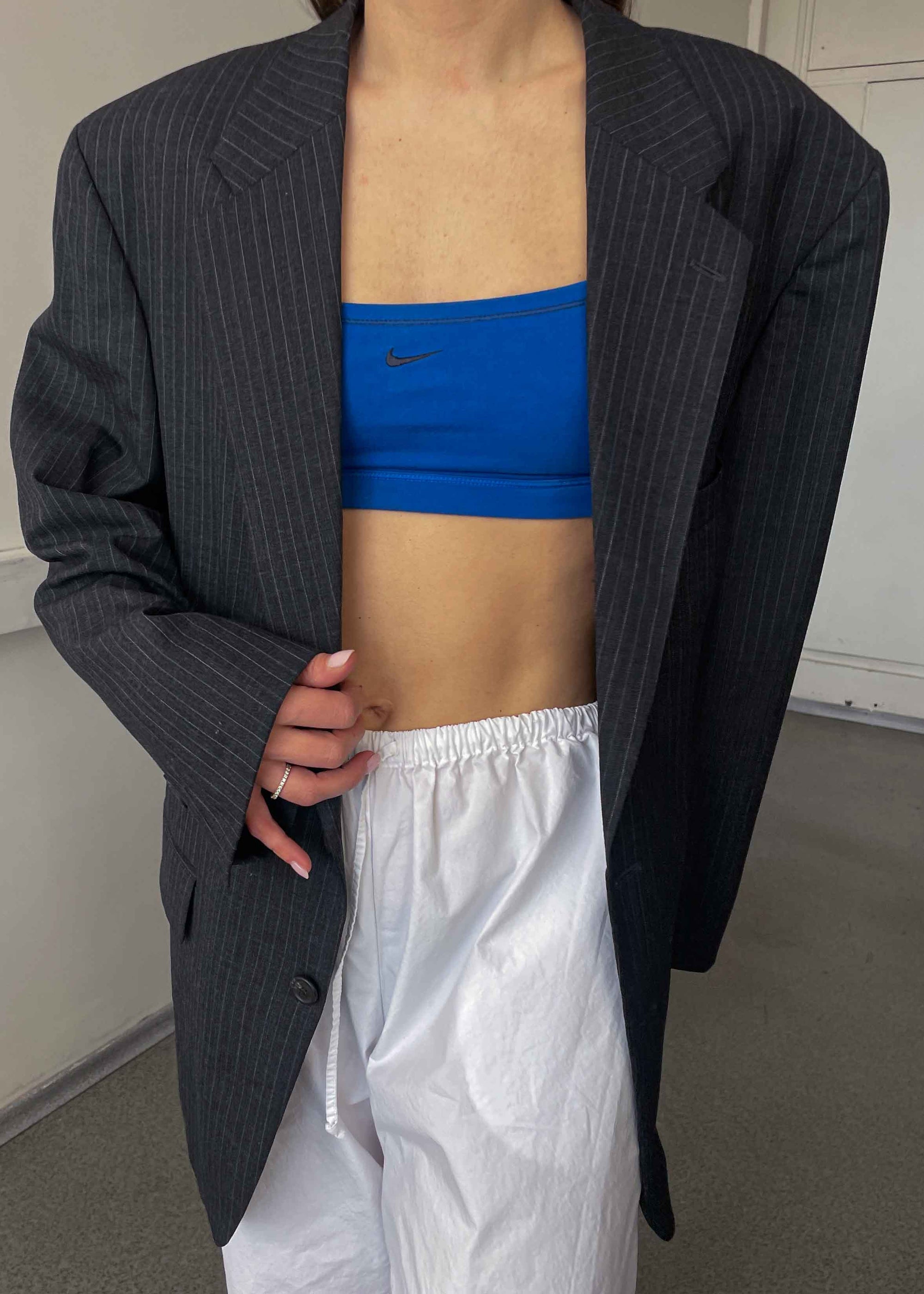 Vintage Grey Striped Oversized Blazer by Chaps by RALPH LAUREN