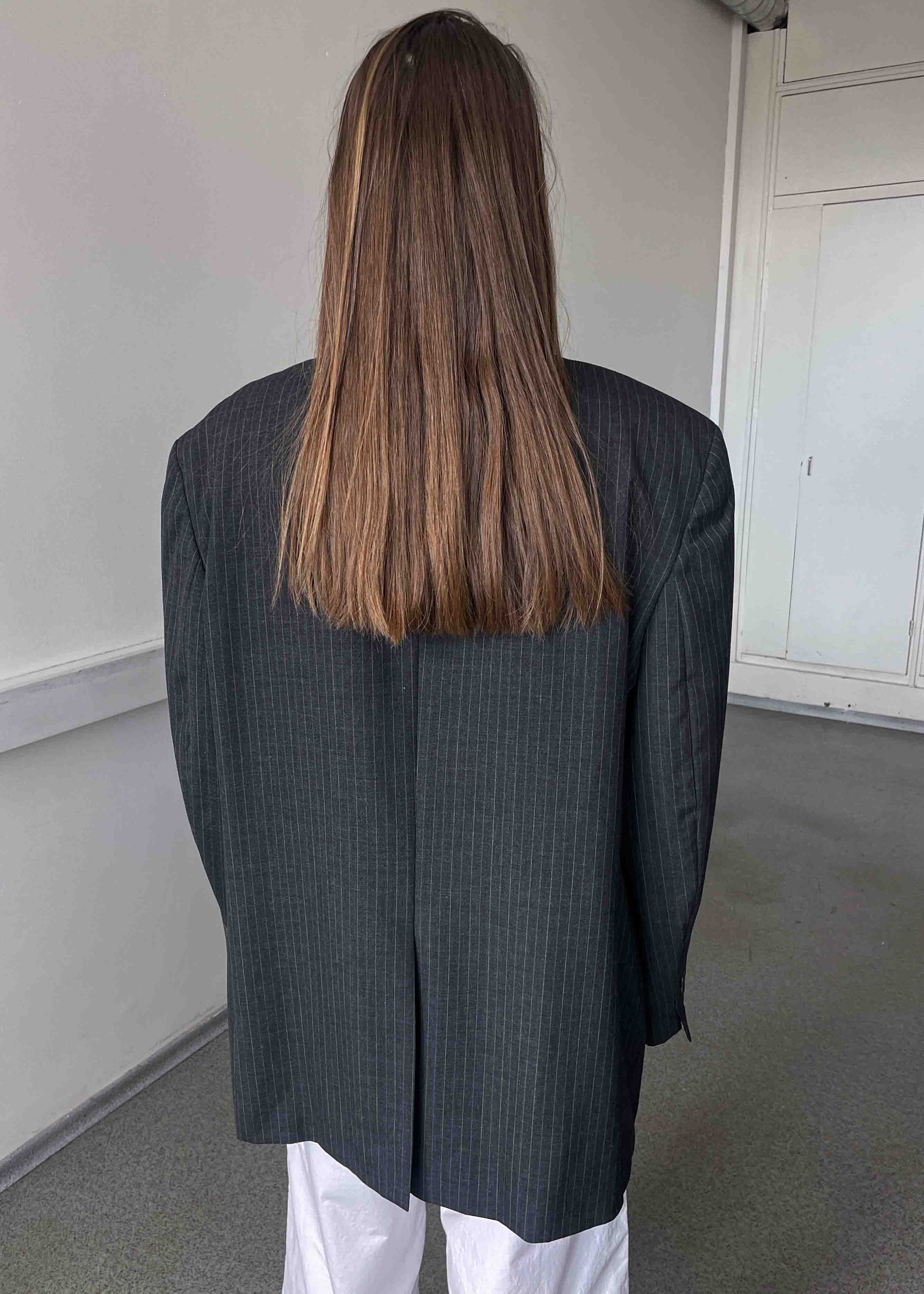 Vintage Grey Striped Oversized Blazer by Chaps by RALPH LAUREN