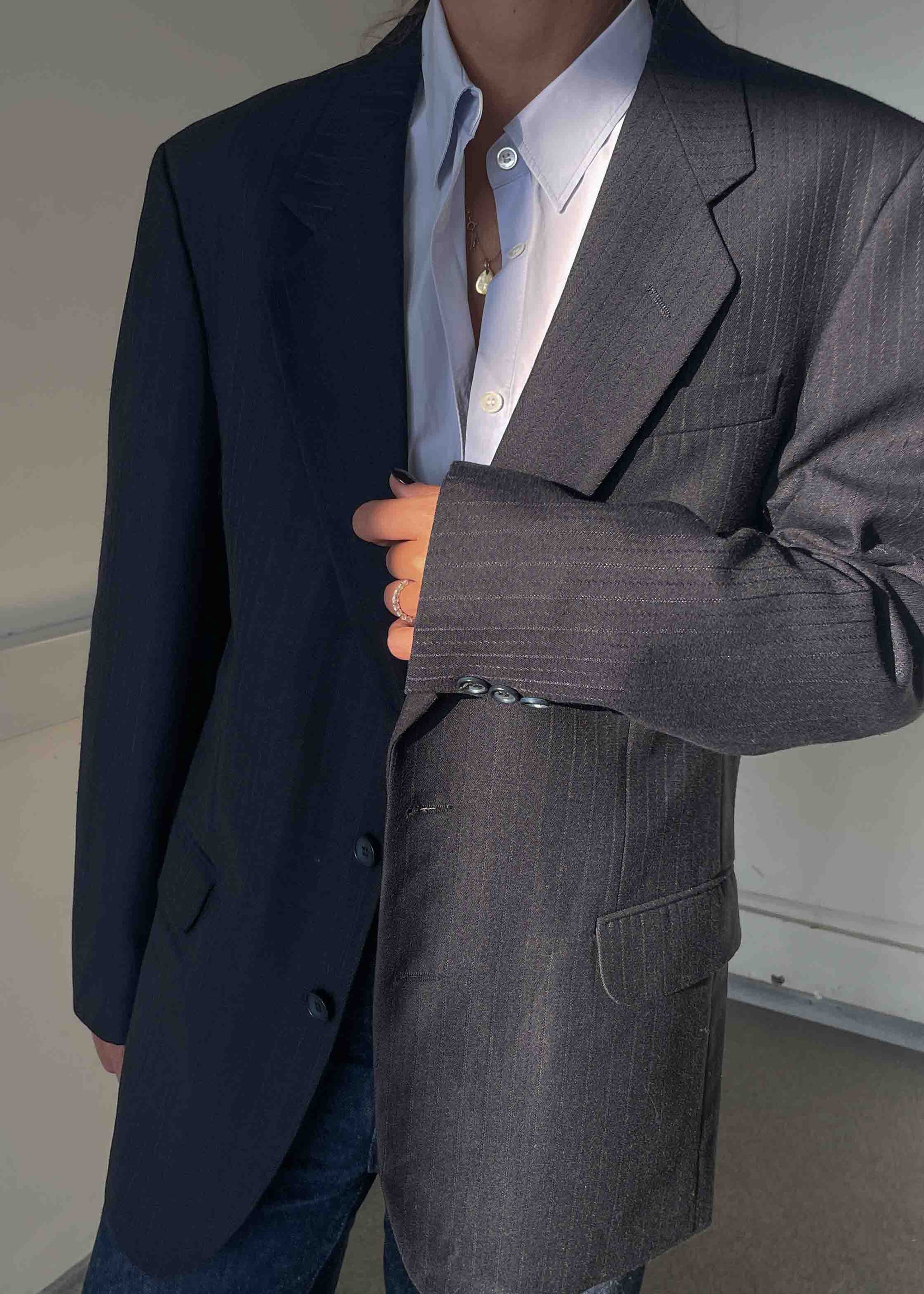 Vintage Navy Blue Stripped Oversized Blazer