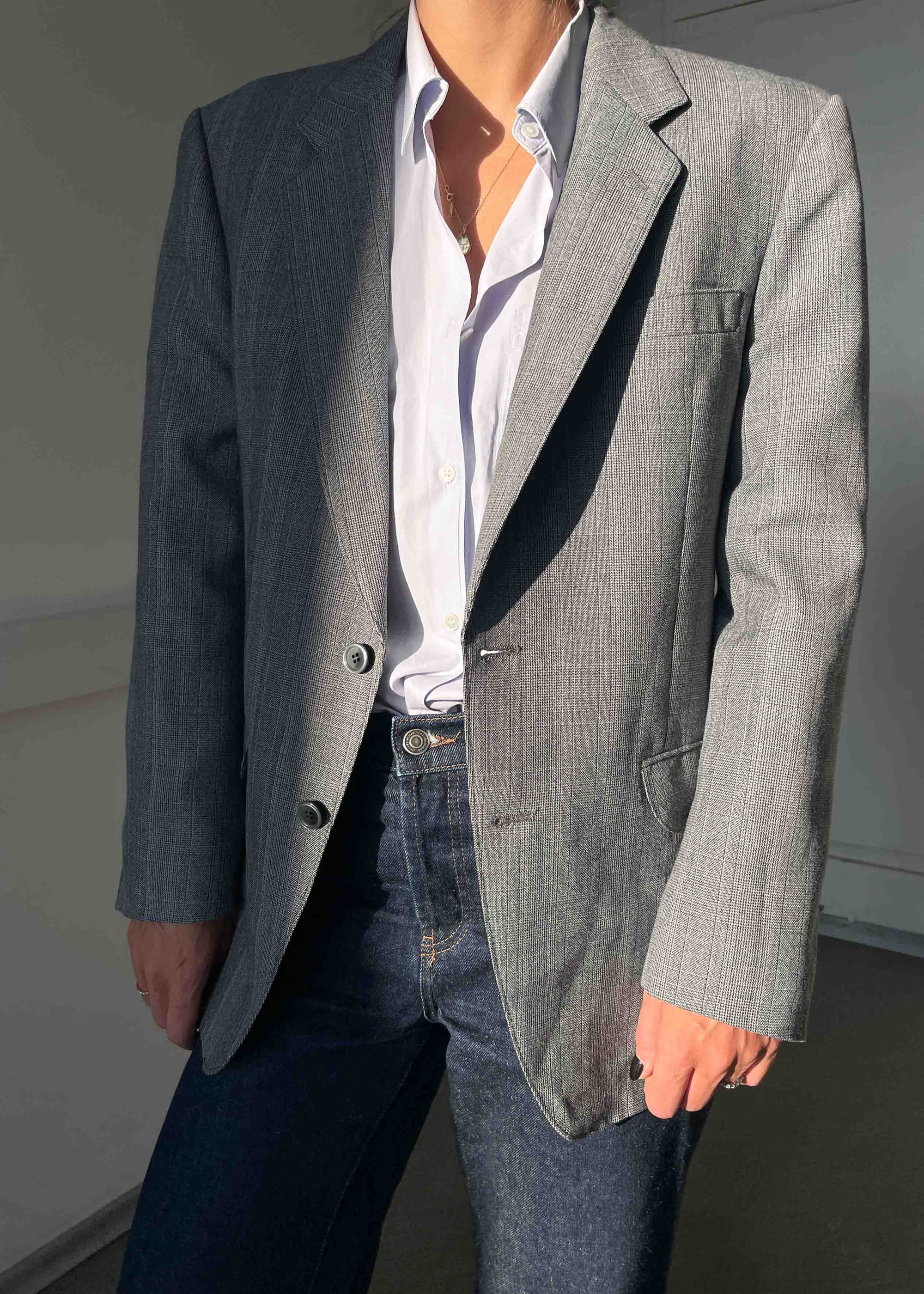 Vintage Light Blue / Grey Checked Oversized Blazer