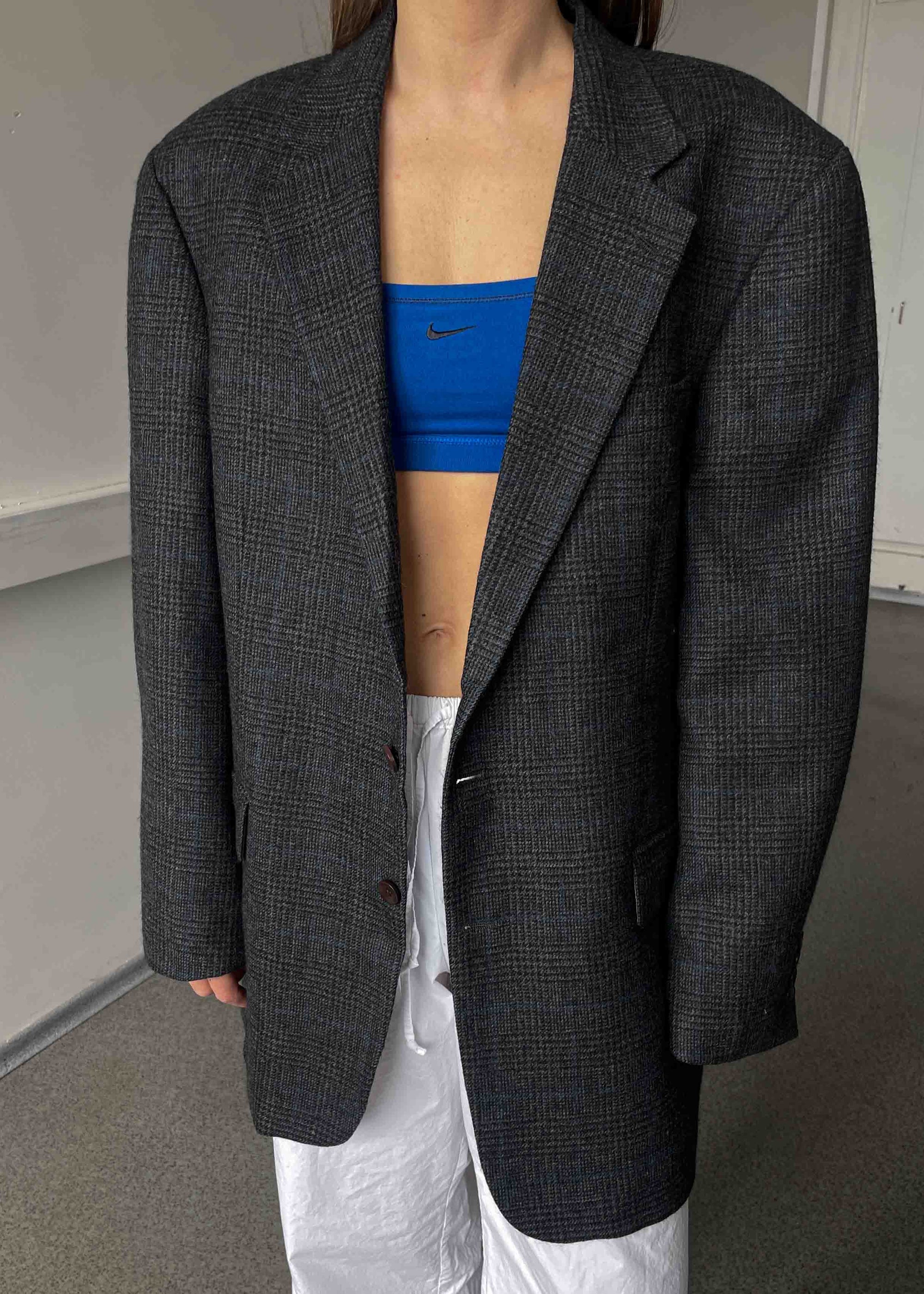 Vintage Grey Checked Oversized 100% WOOL Blazer by NAUTICA
