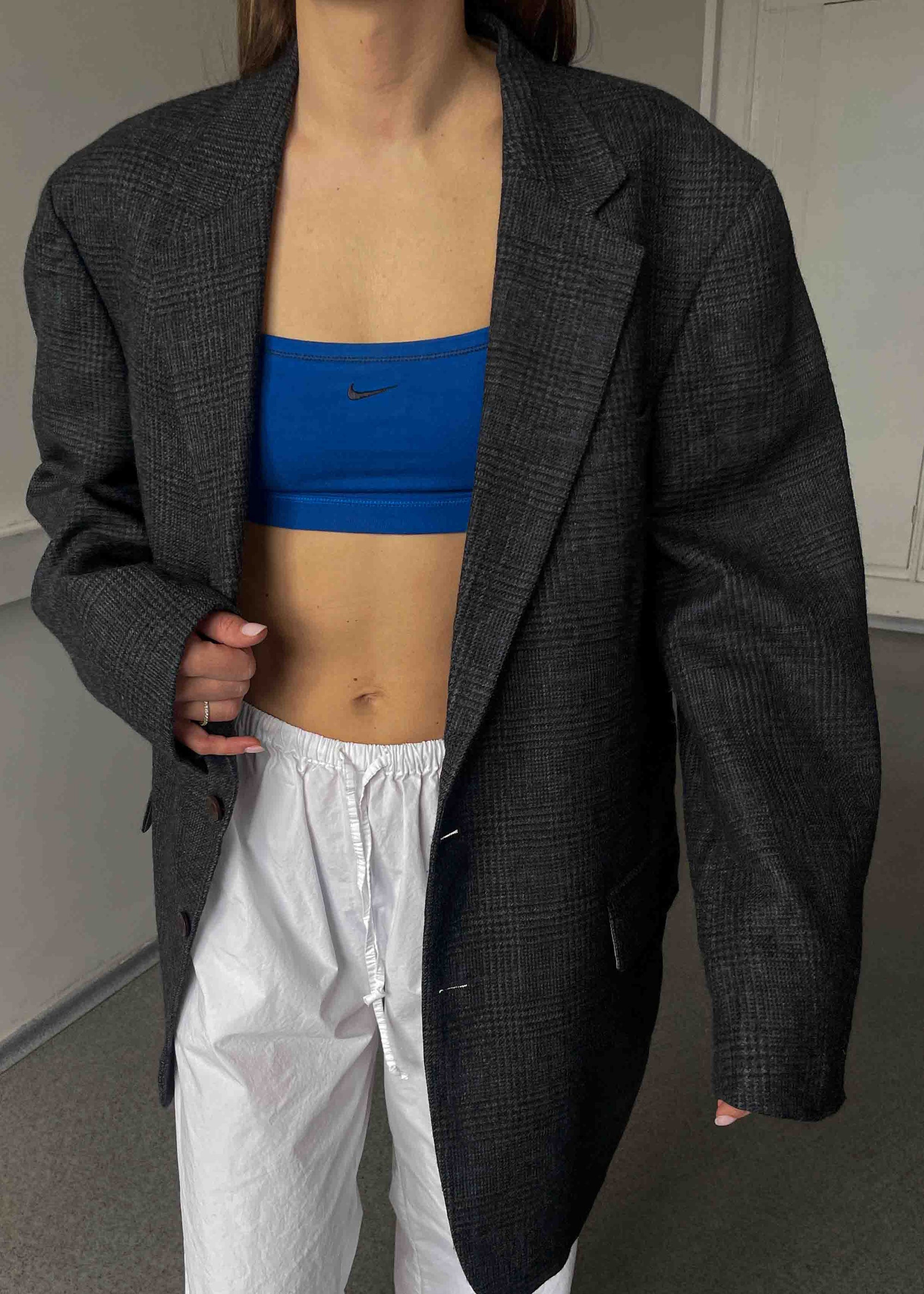 Vintage Grey Checked Oversized 100% WOOL Blazer by NAUTICA