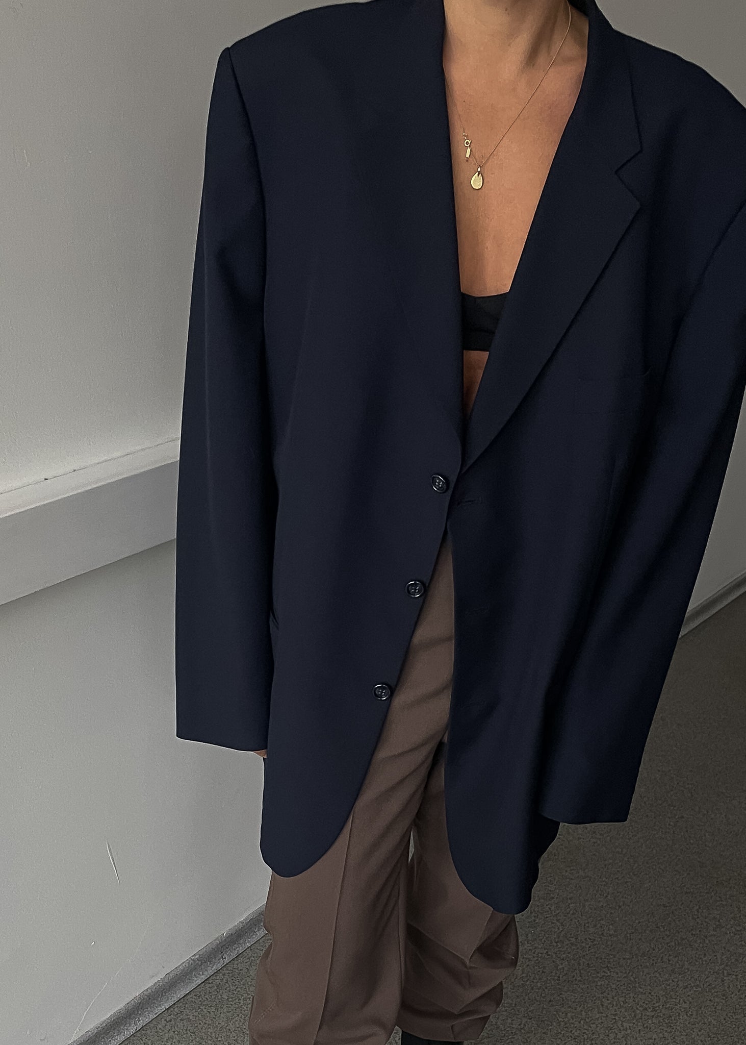 Vintage Navy Blue Oversized Blazer