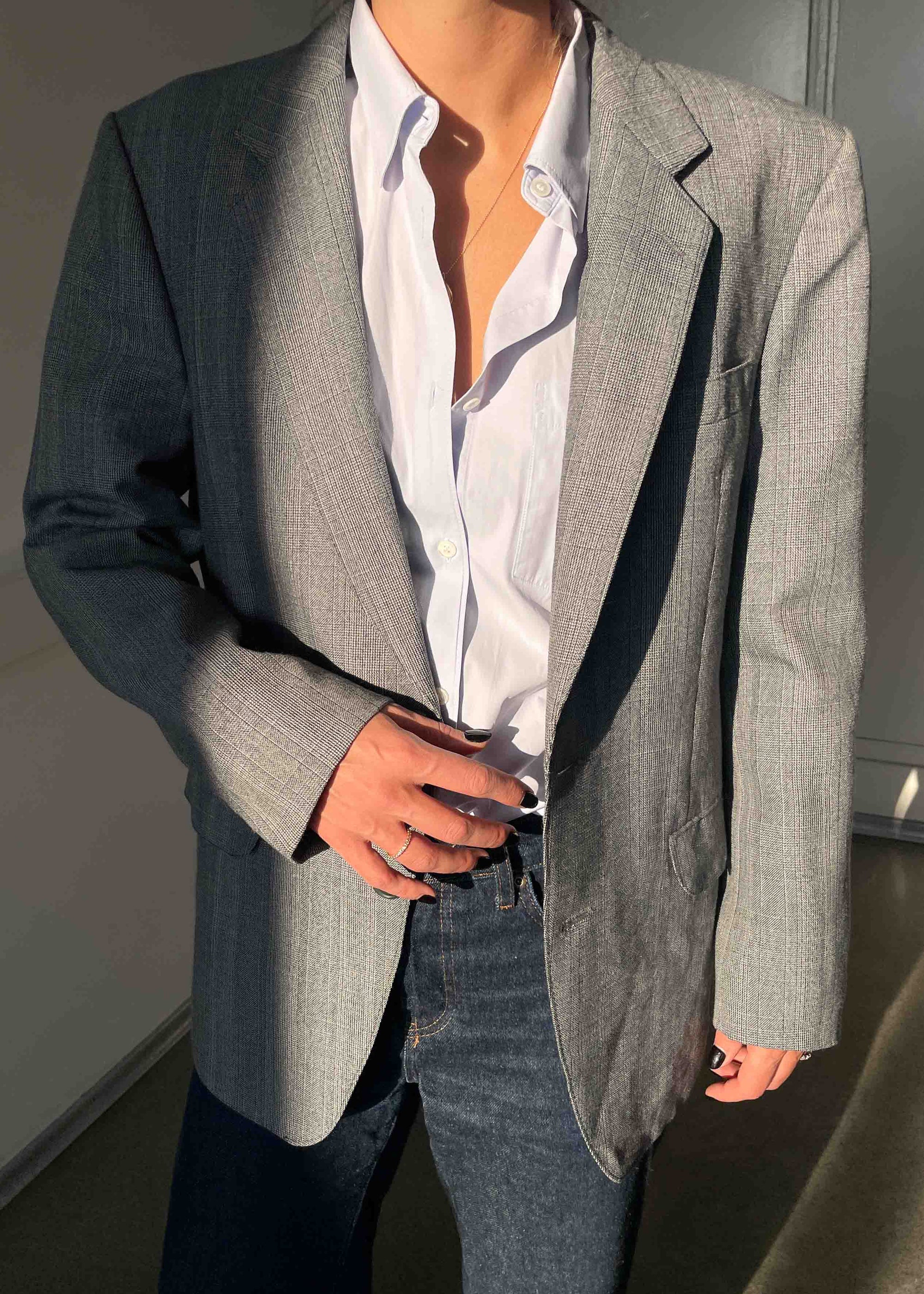 Vintage Light Blue / Grey Checked Oversized Blazer
