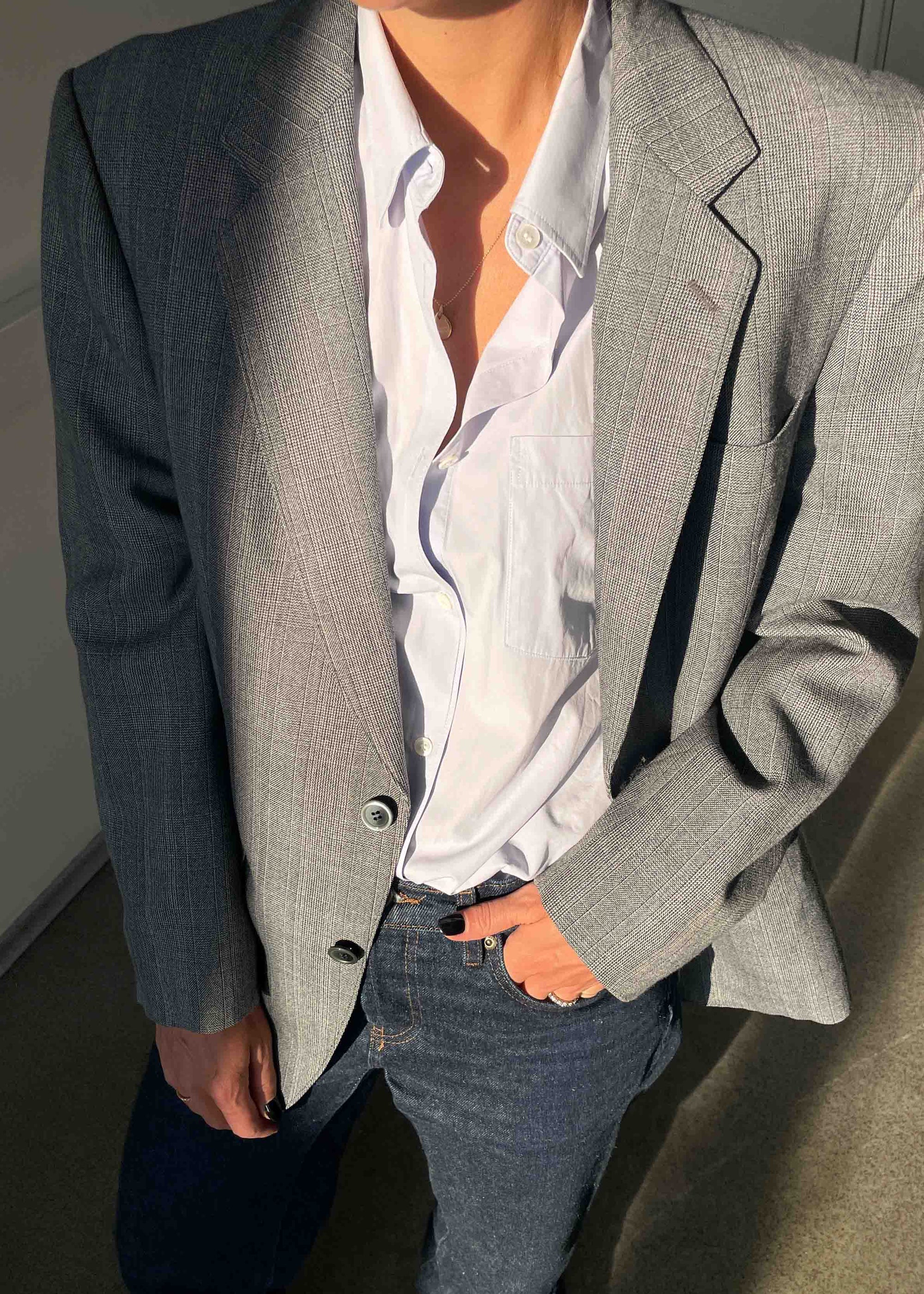 Vintage Light Blue / Grey Checked Oversized Blazer