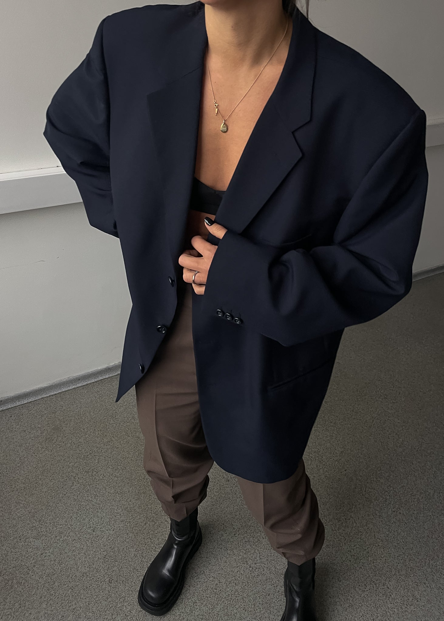 Vintage Navy Blue Oversized Blazer