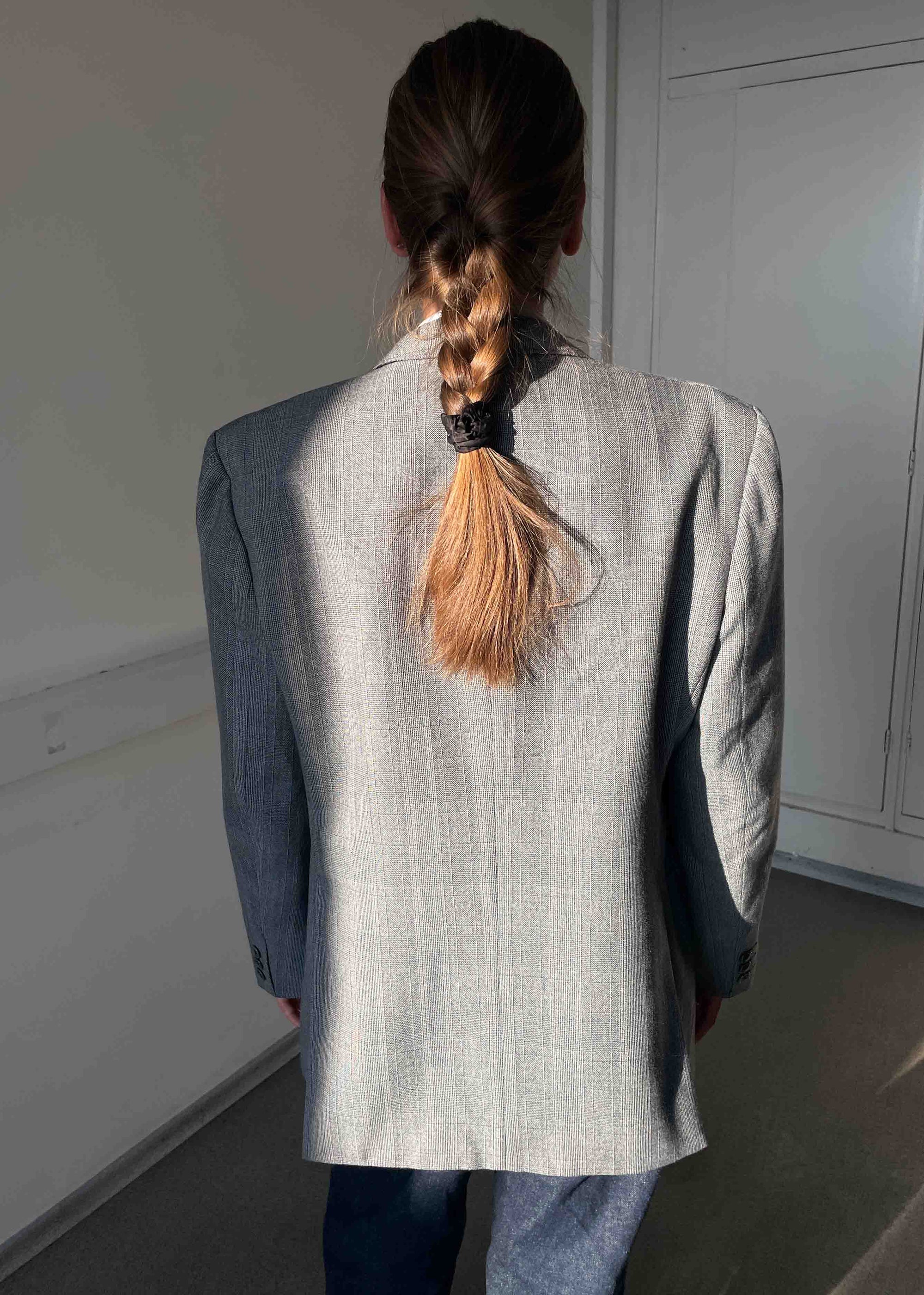 Vintage Light Blue / Grey Checked Oversized Blazer